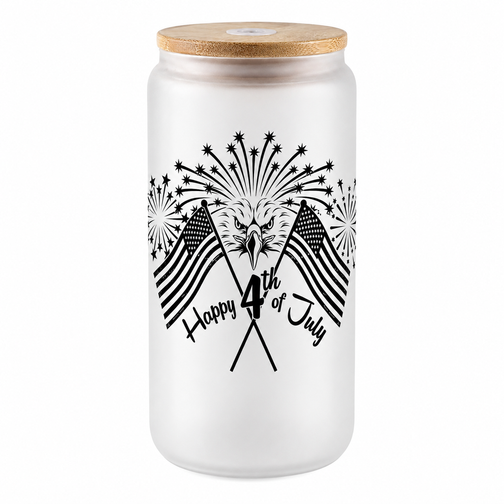 Happy 4th of July Frosted Glass Can Cup – 16 oz