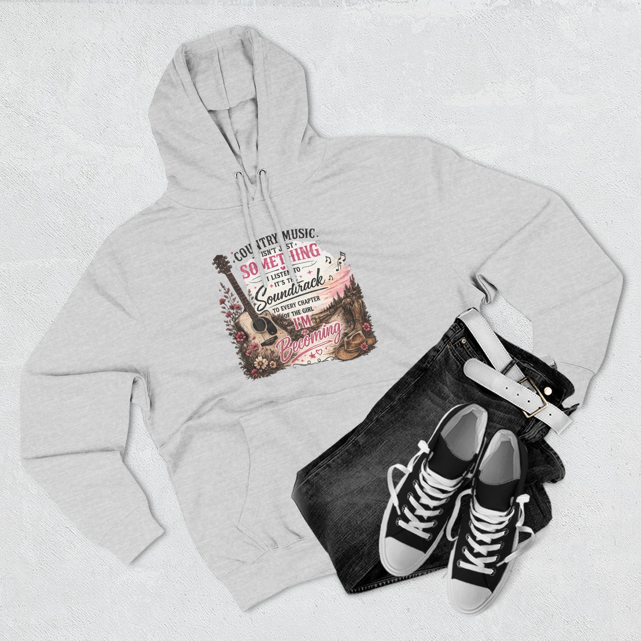 Country Music Soundtrack Hoodie — Vintage Guitar Scenic Graphic