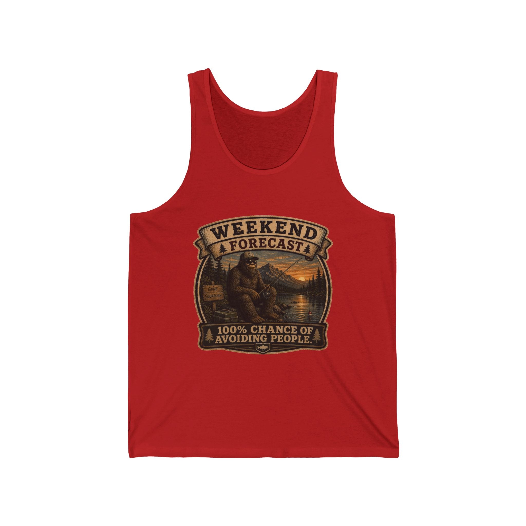 "Weekend Forecast: 100% Chance of Avoiding People" Retro Camping Graphic - Tank Top