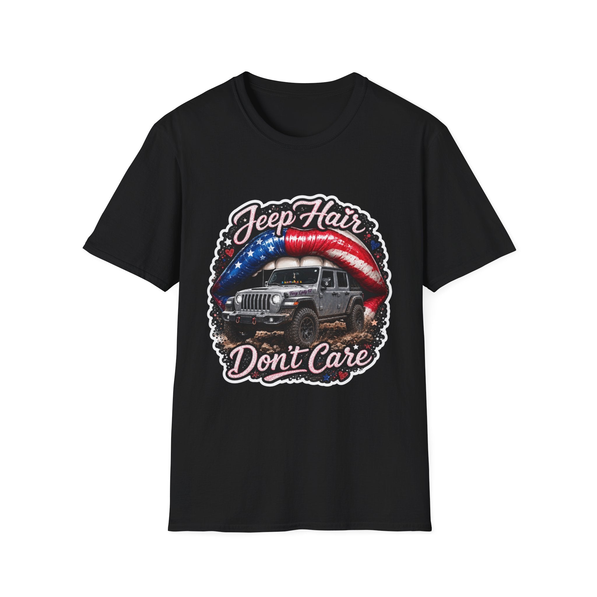 Jeep Hair Don't Care T-Shirt — American Flag Lips Off‑Road Graphic Tee