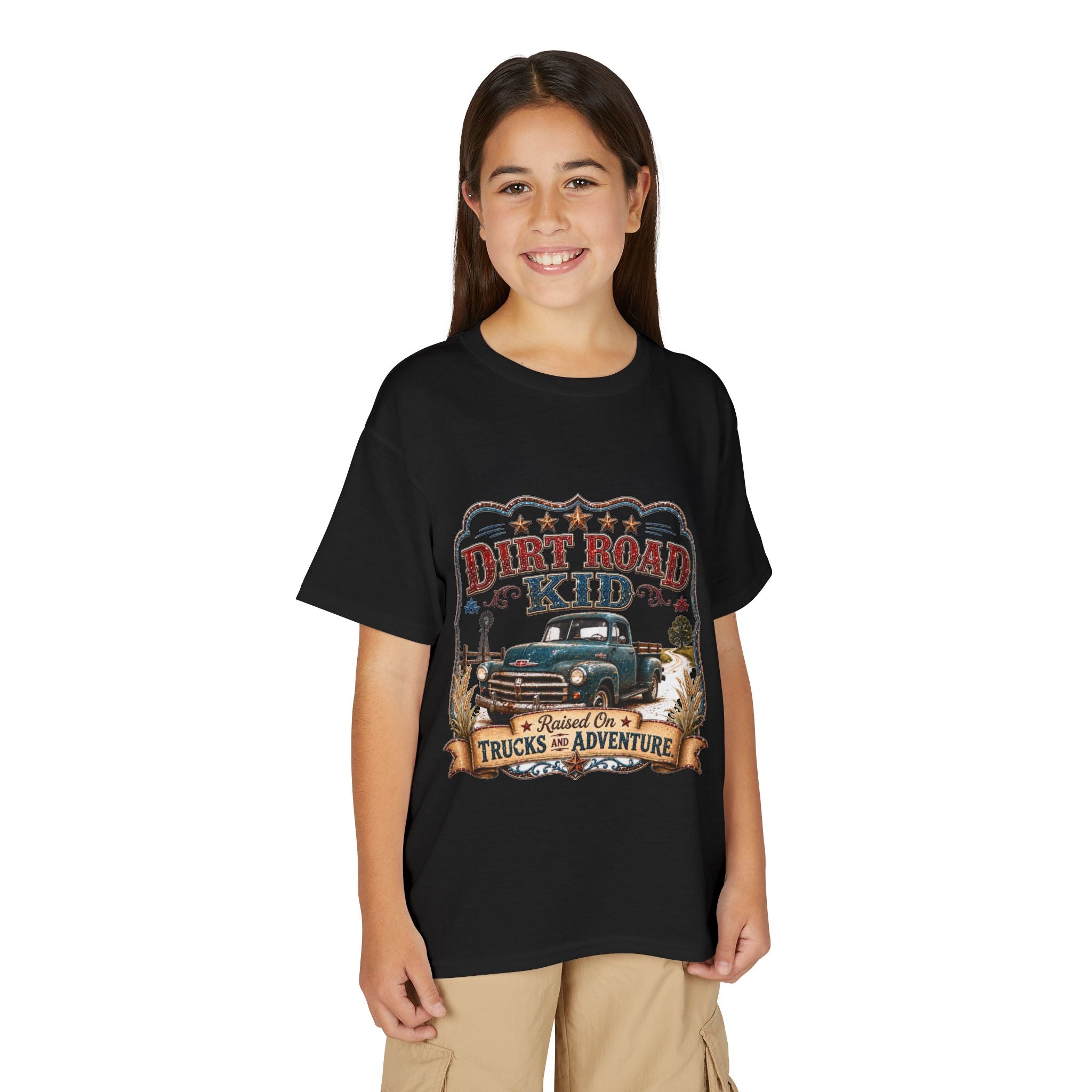 Vintage Truck 'Raised on Trucks & Adventure' Graphic Tee - Youth Dirt Road Kid T-Shirt
