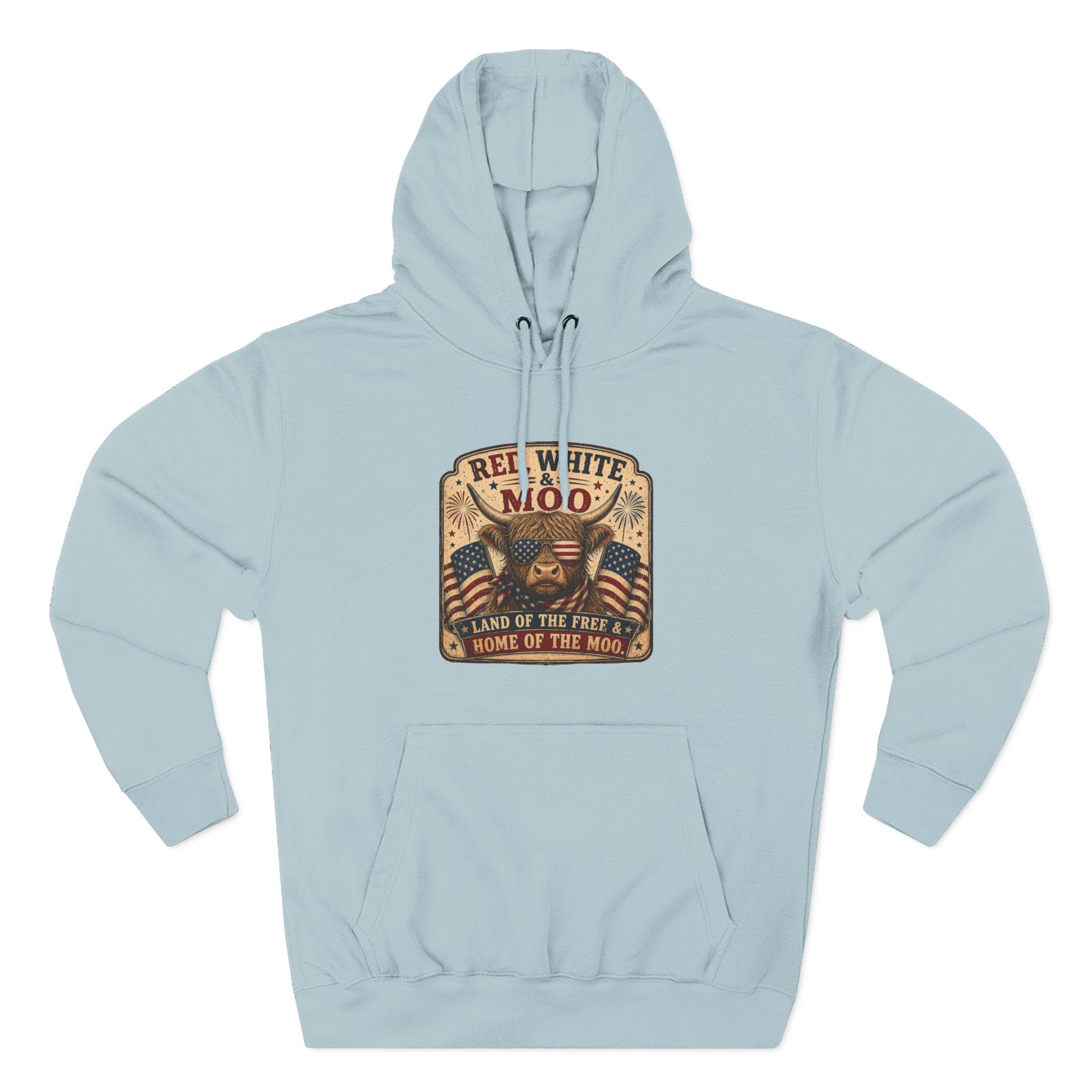 Red, White, & Moo Highland Cow Three-Panel Fleece Hoodie