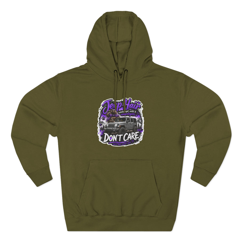 Jeep Hair Don't Care (Purple) Three-Panel Fleece Hoodie