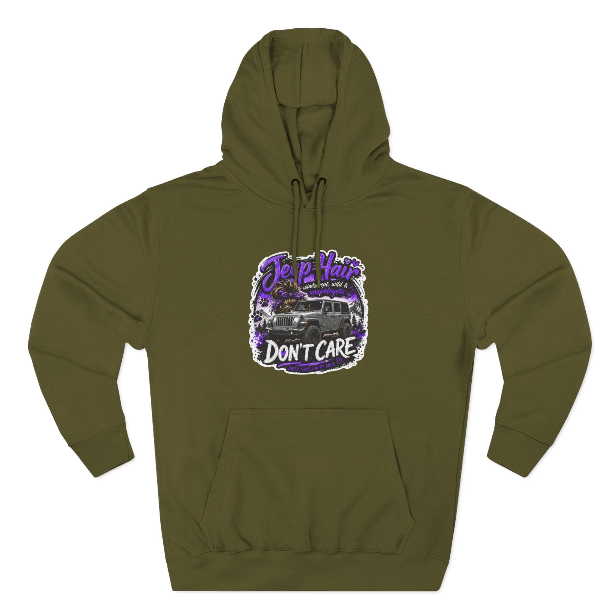 Jeep Hair Don't Care (Purple) Three-Panel Fleece Hoodie