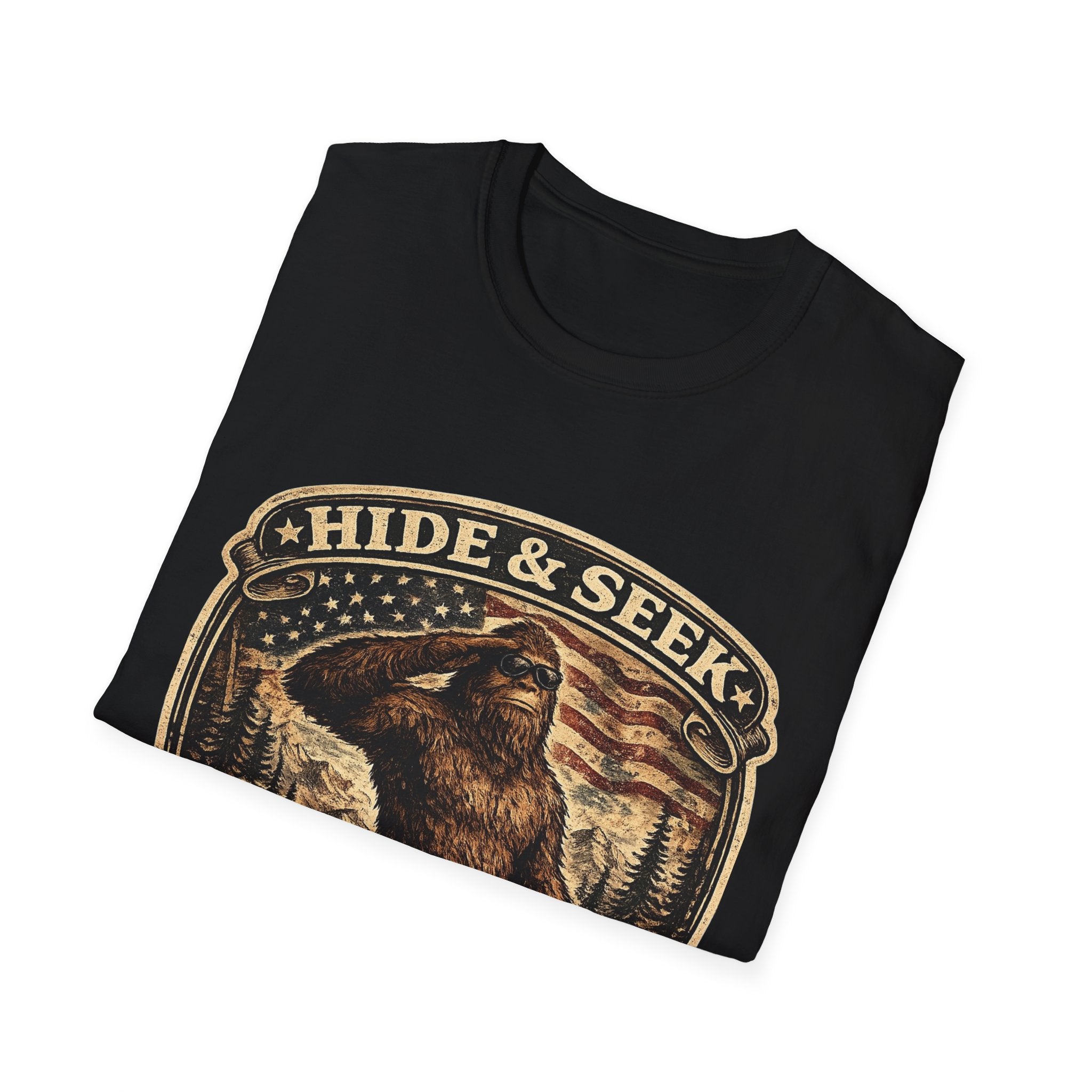 Sasquatch 'Hide & Seek' Graphic T-Shirt — Vintage Bigfoot Tee