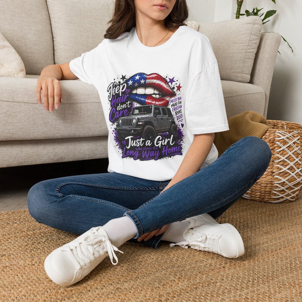 Jeep Hair Don't Care T-Shirt — American Flag Lips Off-Road Truck Tee