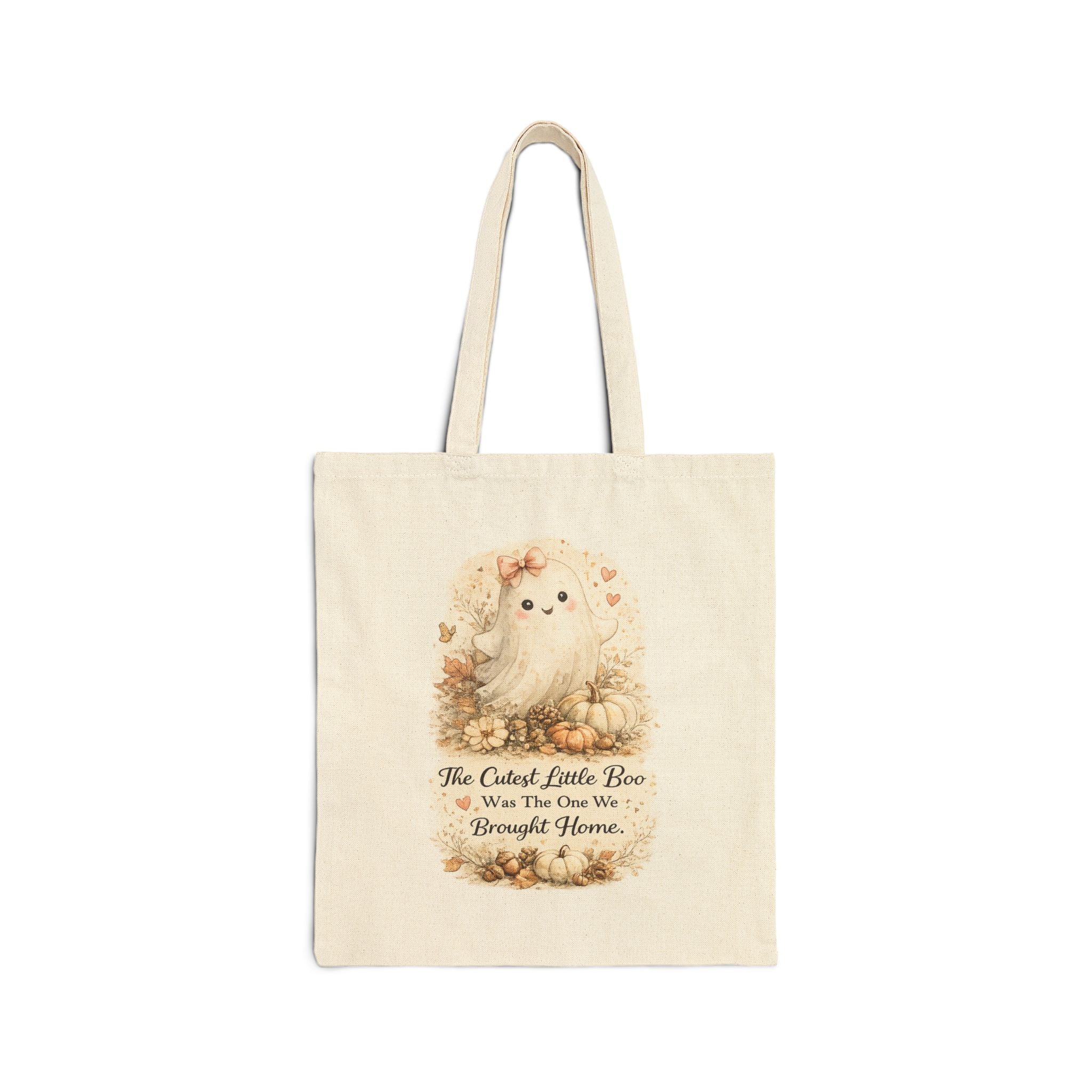Cute Pomeranian Tote Bag — "The Cutest Little Boo Was The One We Brought Home" Cotton Canvas Grocery/Gift Tote