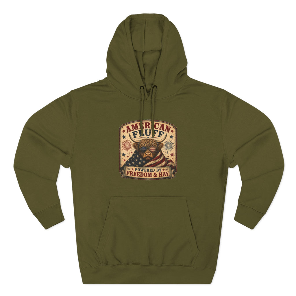 American Fluff Highland Cow Three-Panel Fleece Hoodie