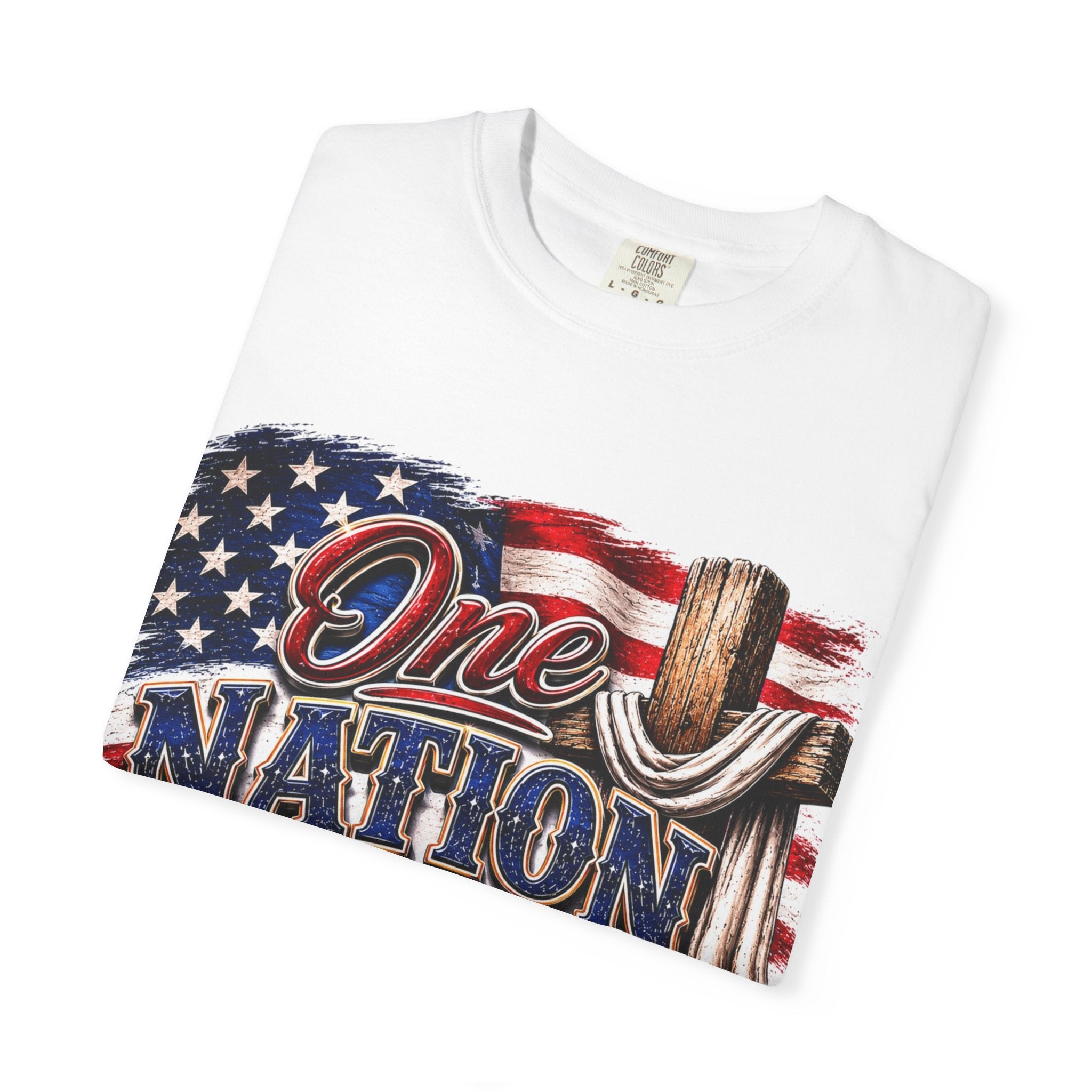 One Nation Under God T-Shirt — Patriotic American Flag & Cross Graphic