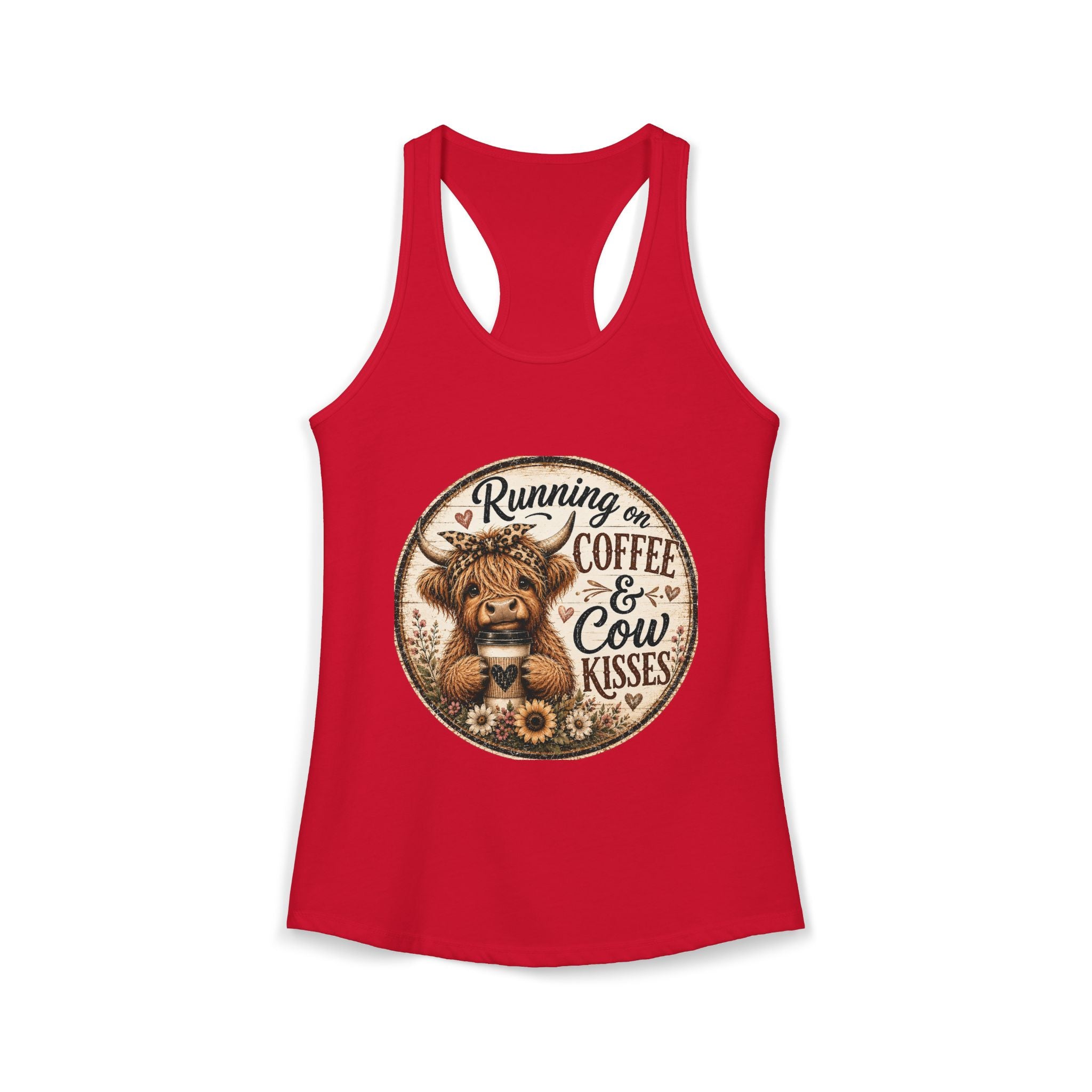 Running on Coffee & Cow Kisses Women's Ideal Racerback Tank