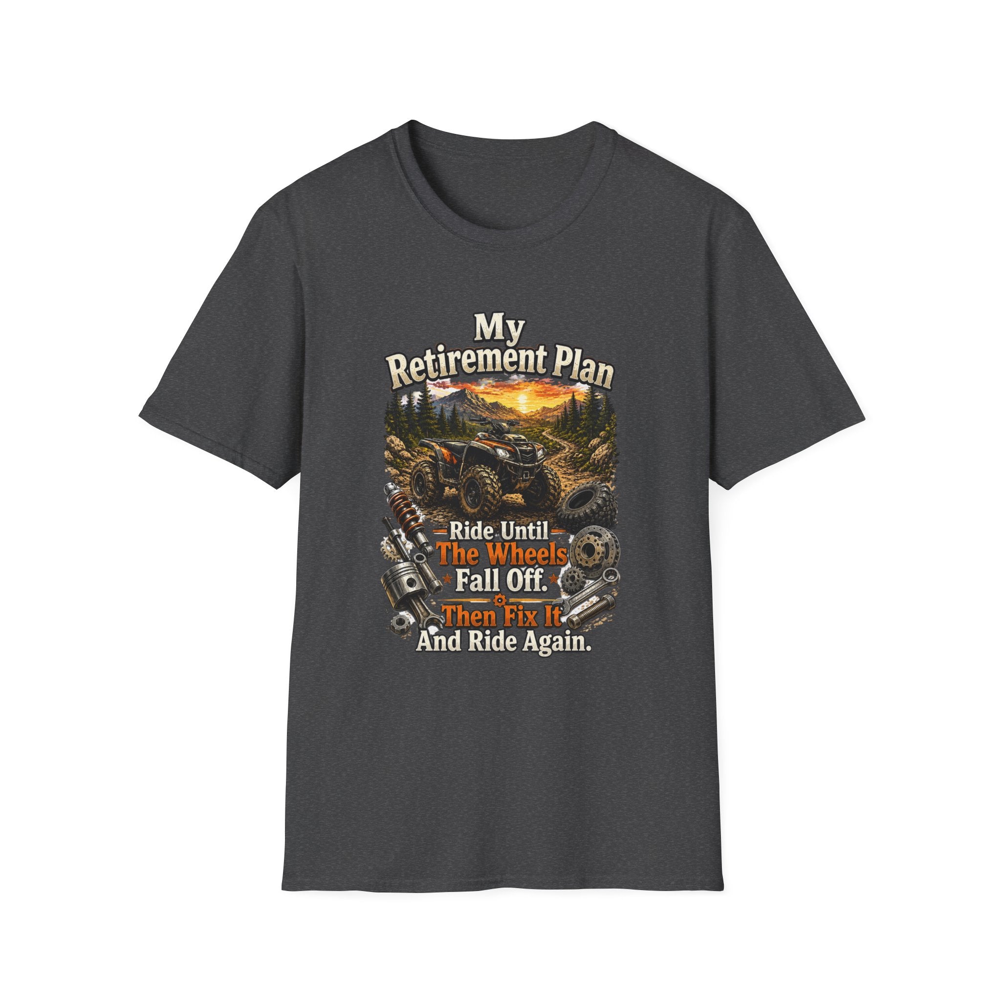 “My Retirement Plan: Ride Until I Can’t, Then Die With A Smile” Motorcycle Sunset Tee — T-Shirt