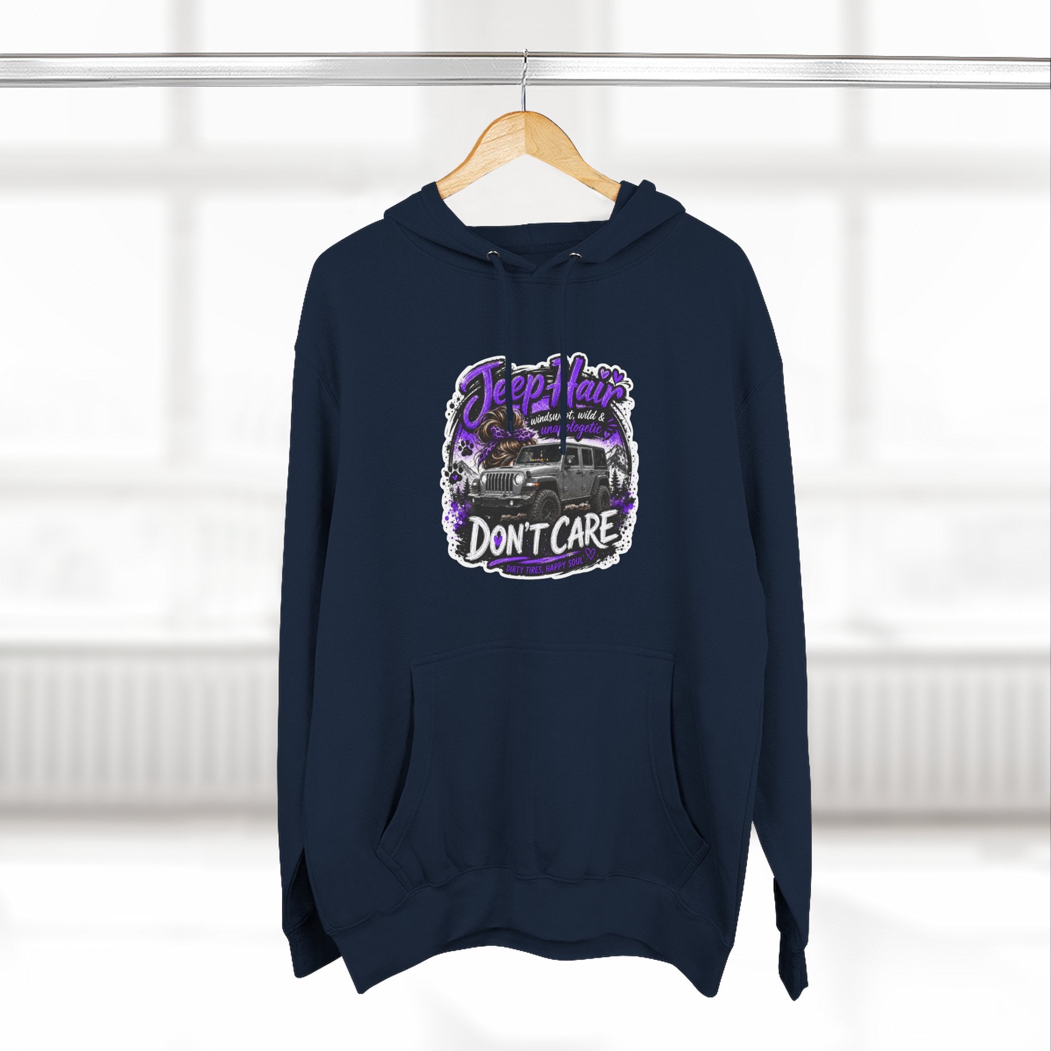 Jeep Hair Don't Care (Purple) Three-Panel Fleece Hoodie