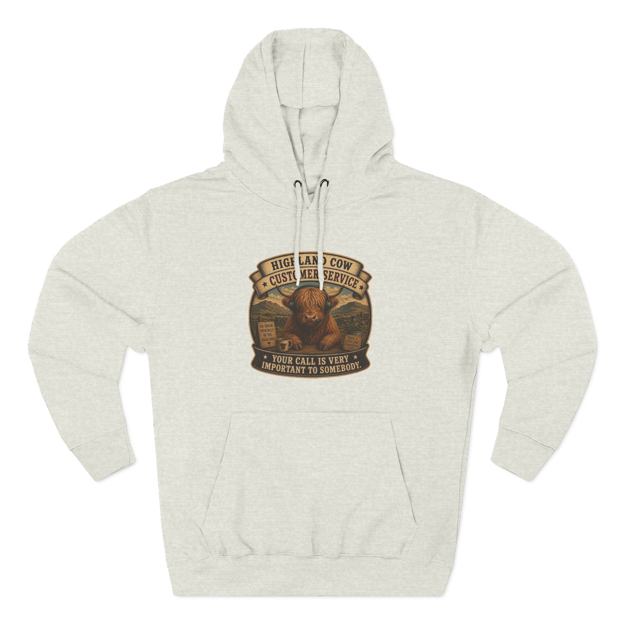 Highland Cow Customer Service Three-Panel Fleece Hoodie
