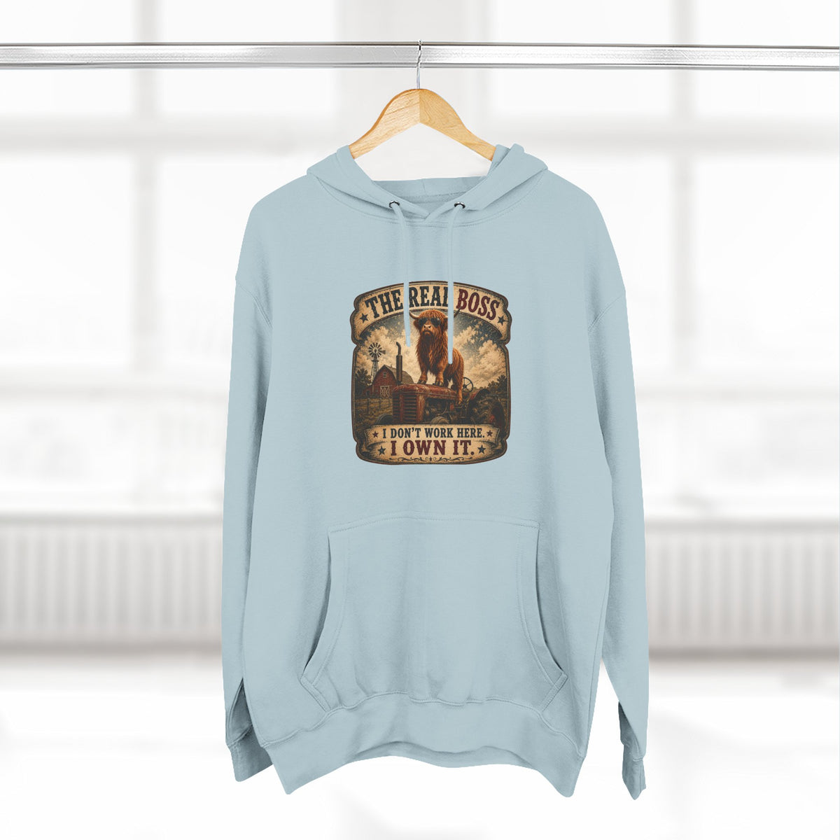 The Real Boss Highland Cow Three-Panel Fleece Hoodie