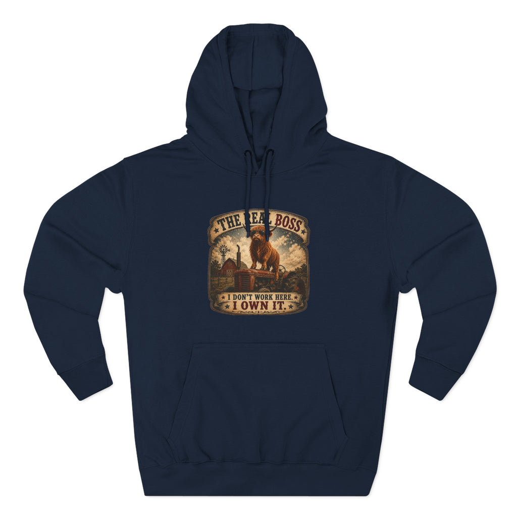 The Real Boss Highland Cow Three-Panel Fleece Hoodie