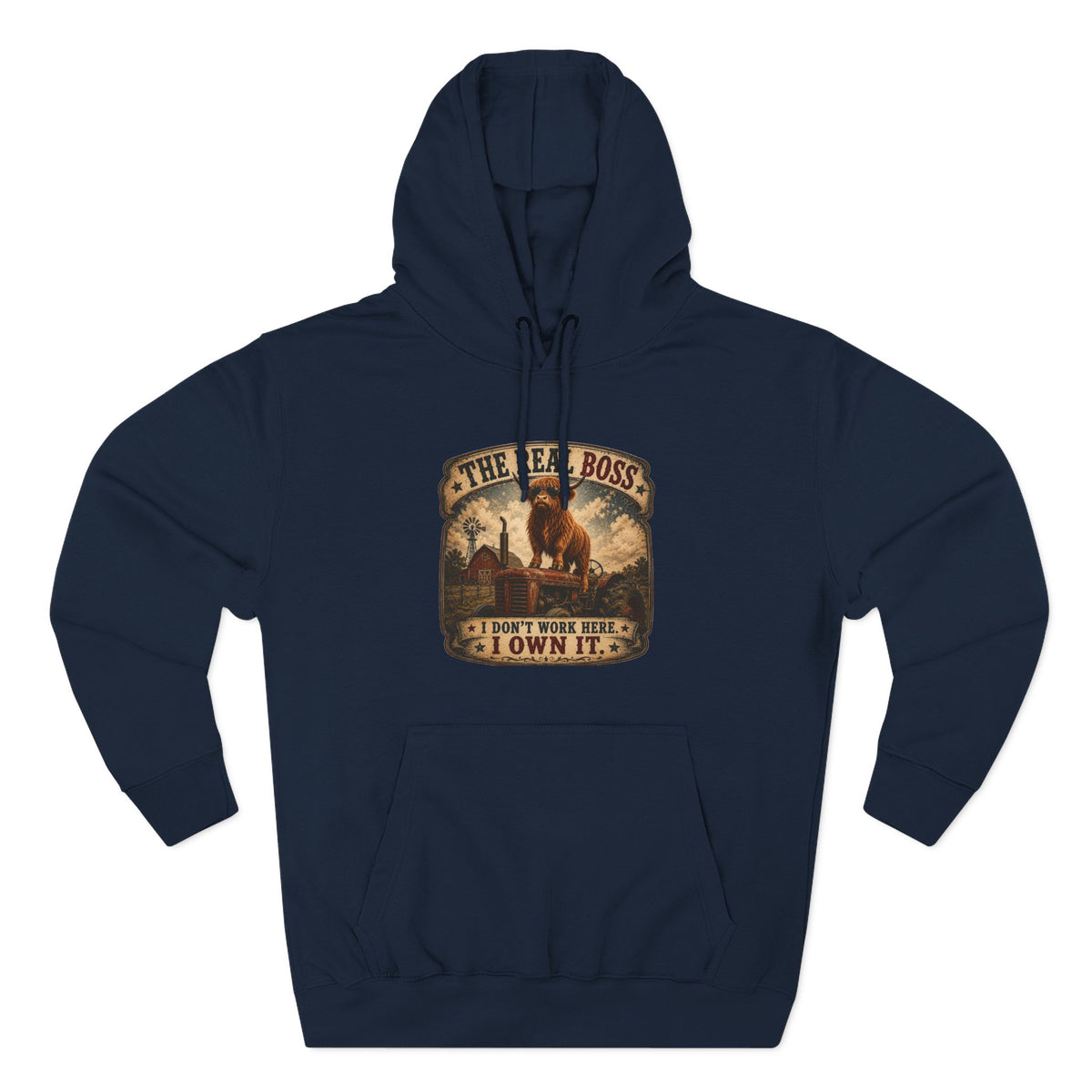 The Real Boss Highland Cow Three-Panel Fleece Hoodie