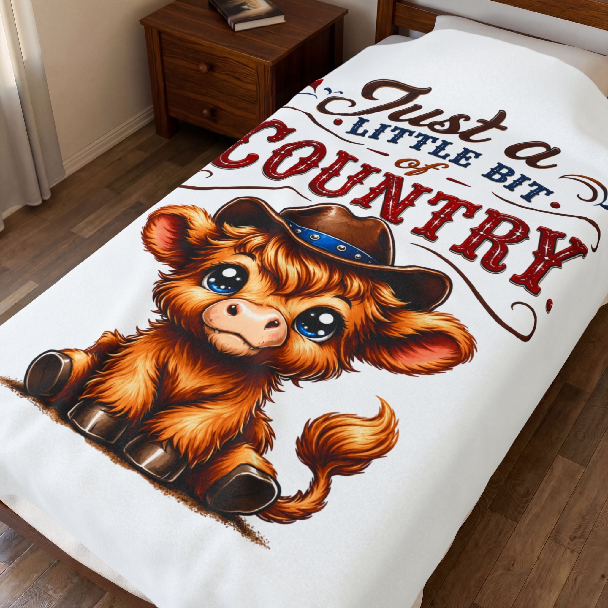 Just a Little Bit of Country Velveteen Plush Blanket — Cute Cowboy Calf Throw for Farm & Country Lovers