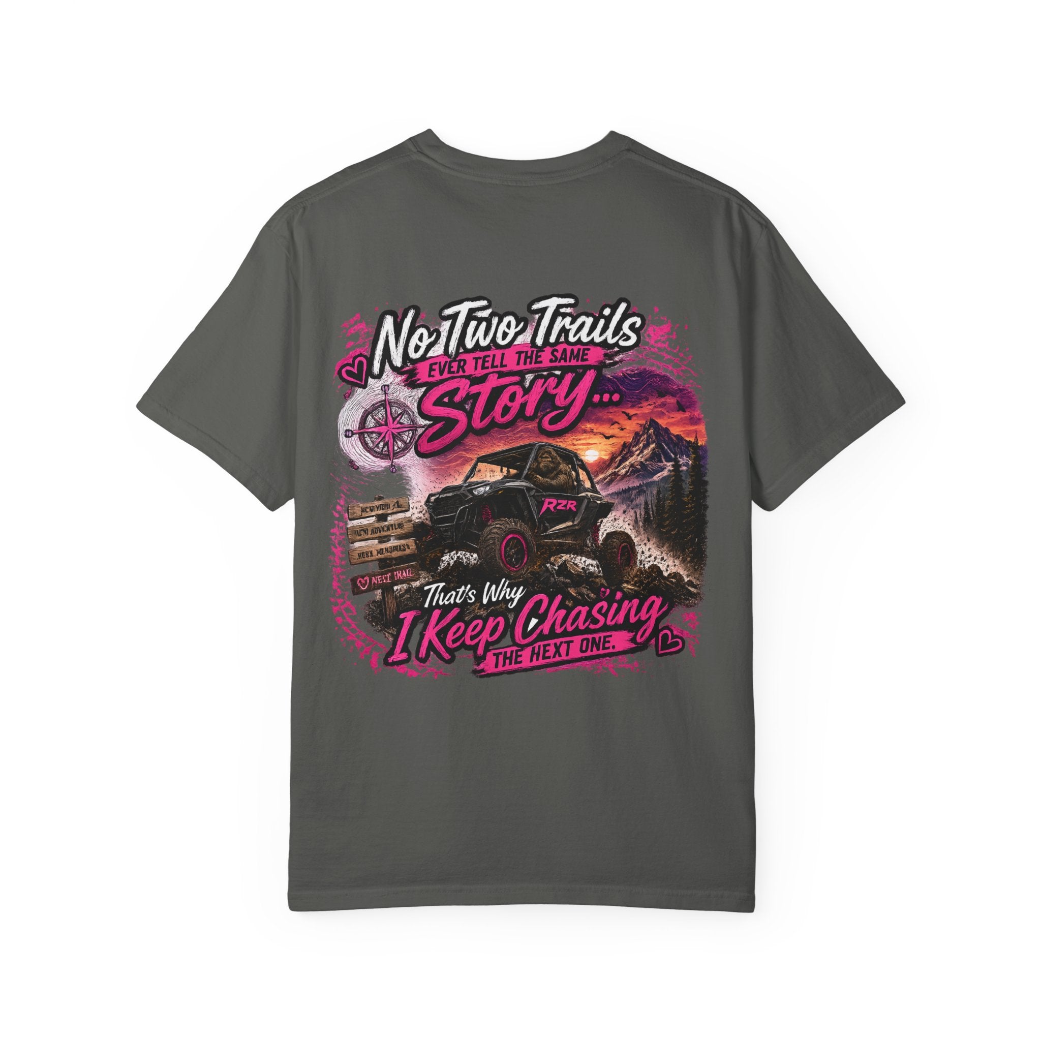 Off-Road Adventure T-Shirt — “No Two Trails Ever Tell the Same Story” Mountain Jeep Graphic