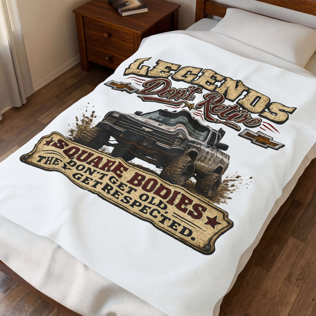 "Legends Don't Retire" Square Body Chevy Truck Throw - Velveteen Blanket