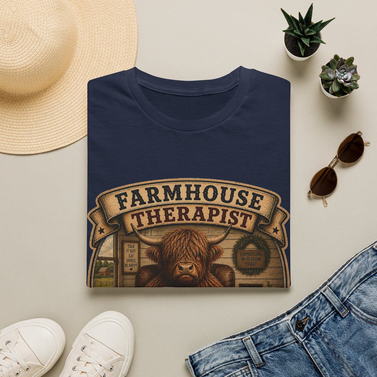 Farmhouse Therapist Highland Cow Unisex Softstyle T-Shirt