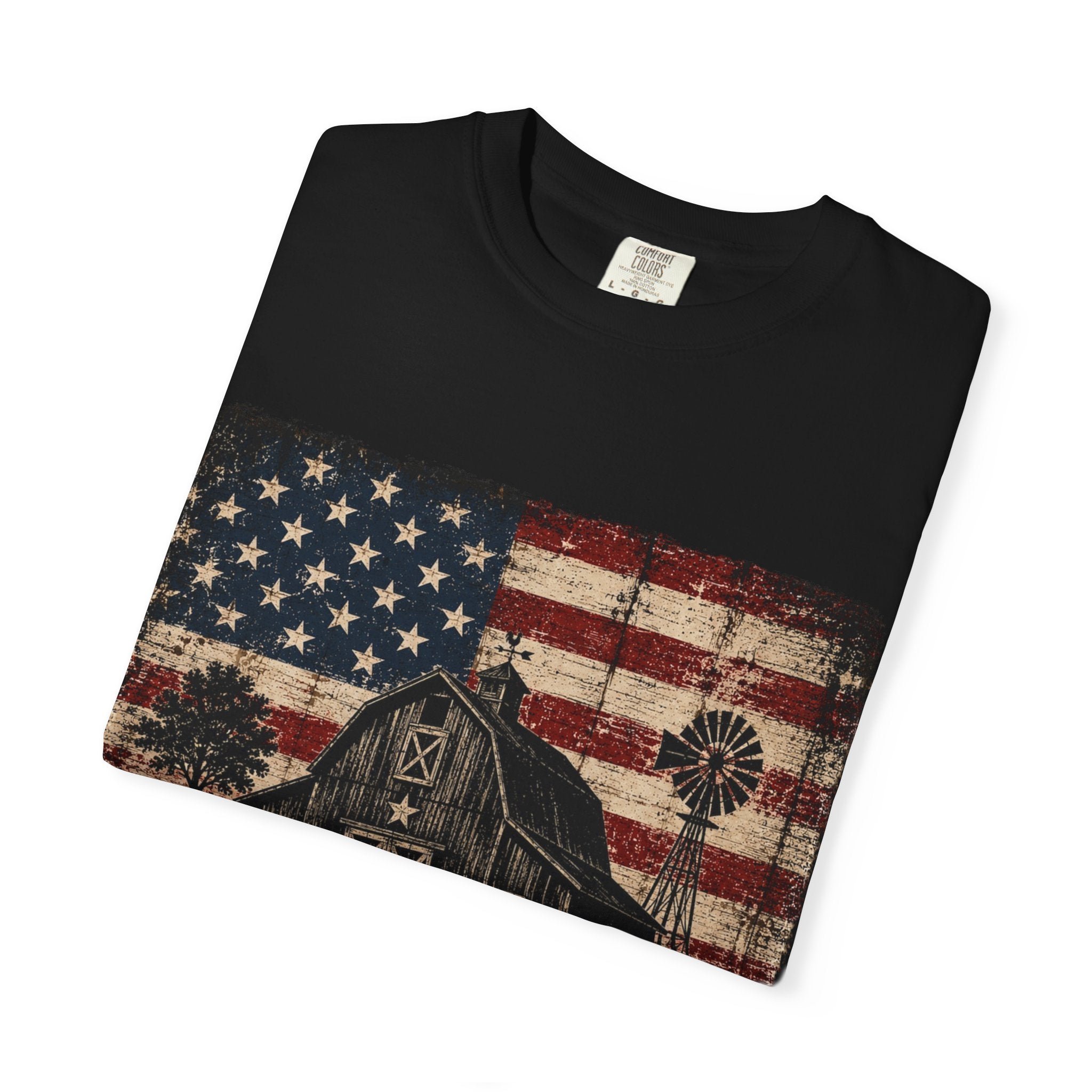 Small Town Big Freedom T-Shirt — Vintage American Flag Barn Patriotic Tee
