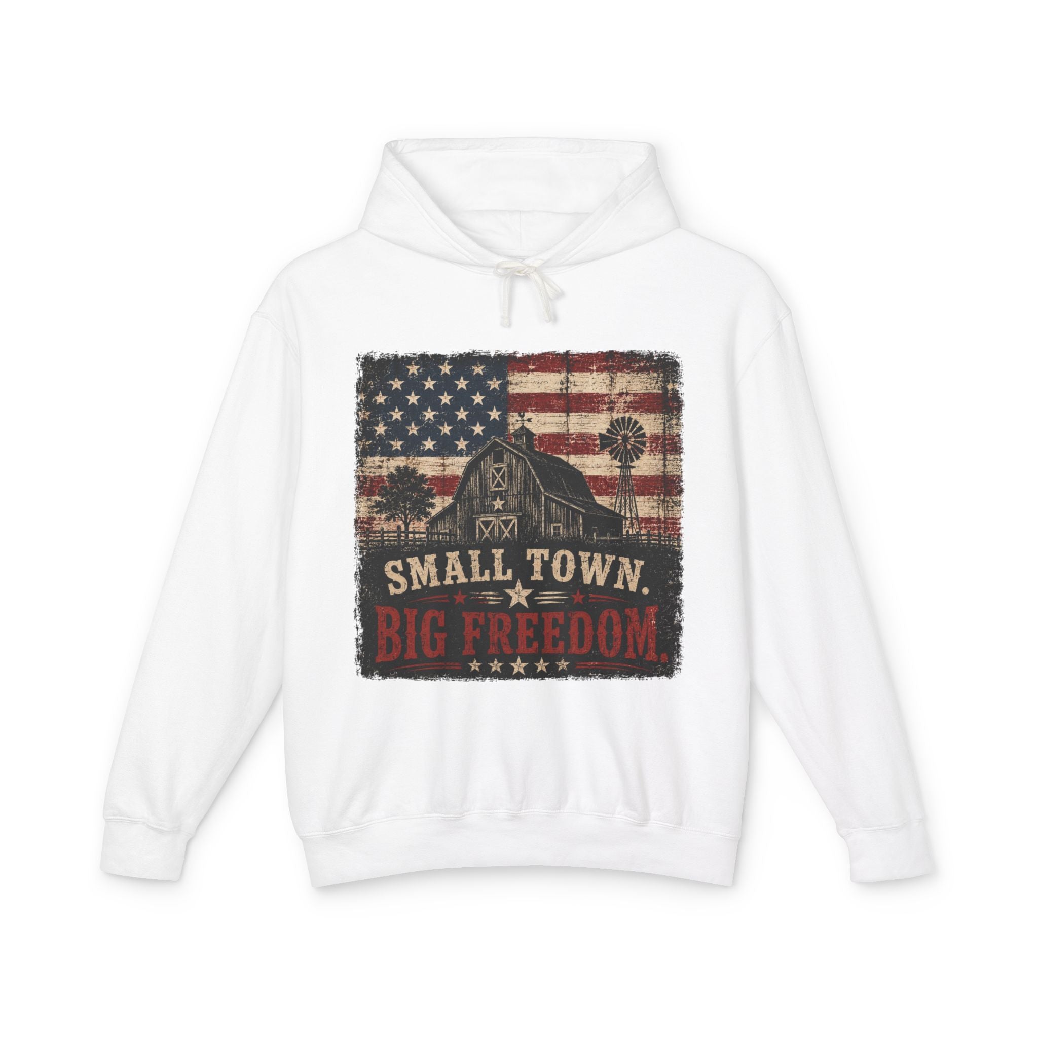 Small Town Big Freedom Hoodie — American Flag Vintage Patriot Sweatshirt