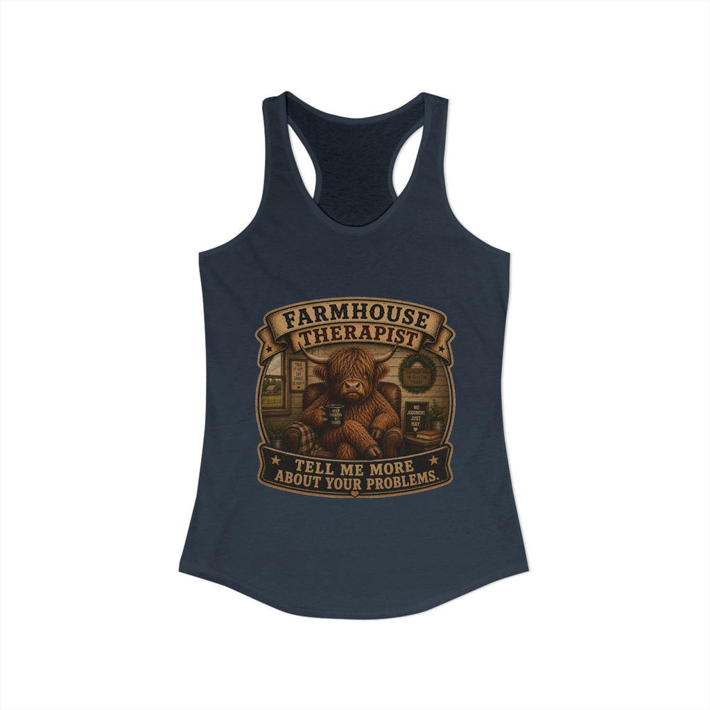 Farmhouse Therapist Highland Cow Women's Ideal Racerback Tank