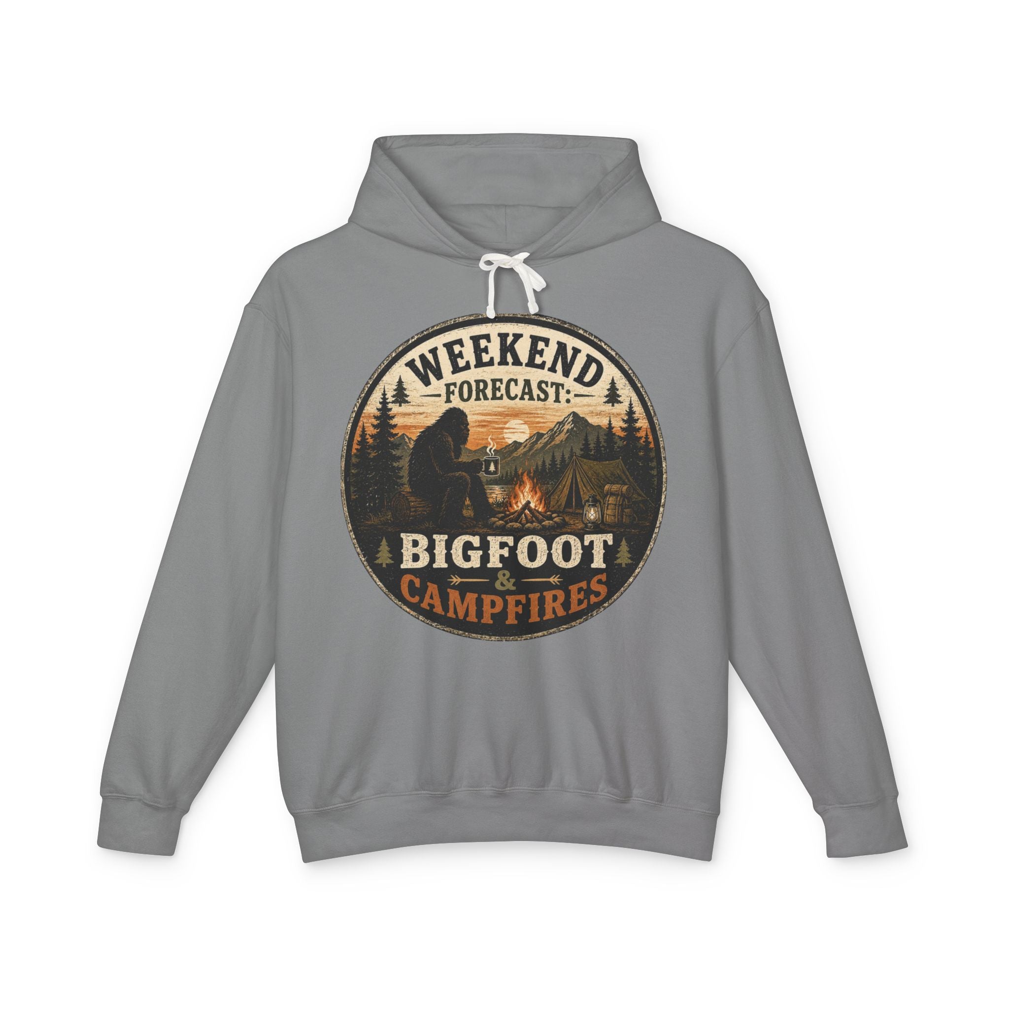 Bigfoot & Campfires Hoodie — Weekend Forecast Camping Graphic Sweatshirt
