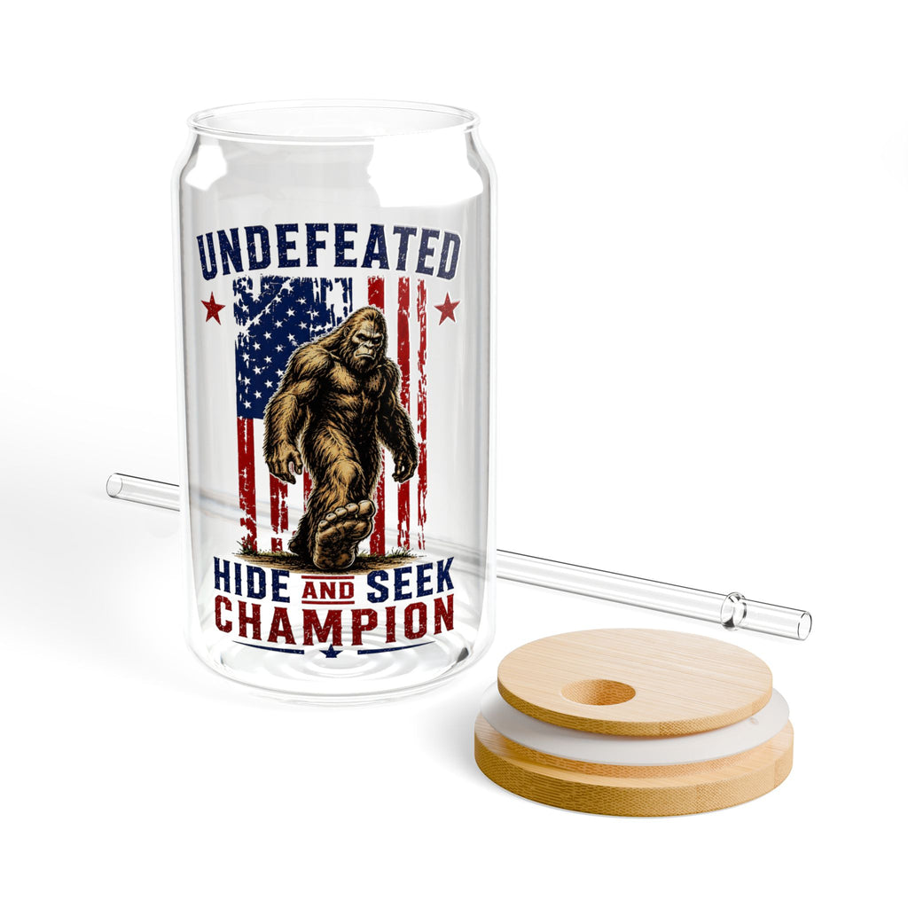 Undefeated Hide and Seek Champion 4th of July Bigfoot Glass Straw Cup, 16oz