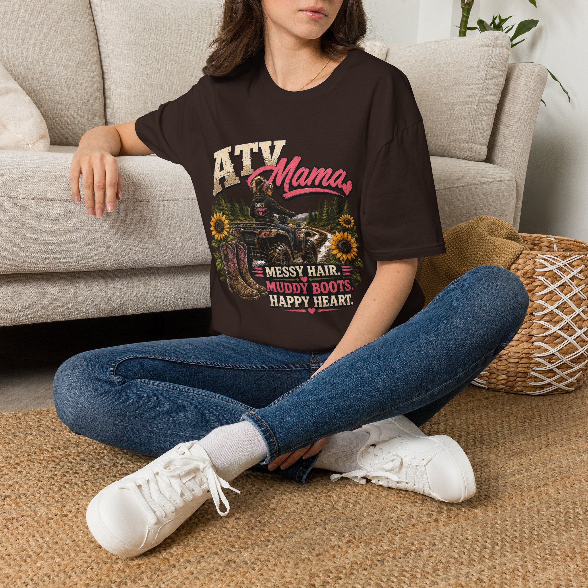 ATV Mama T-Shirt — Messy Hair, Muddy Boots Graphic Tee for Moms