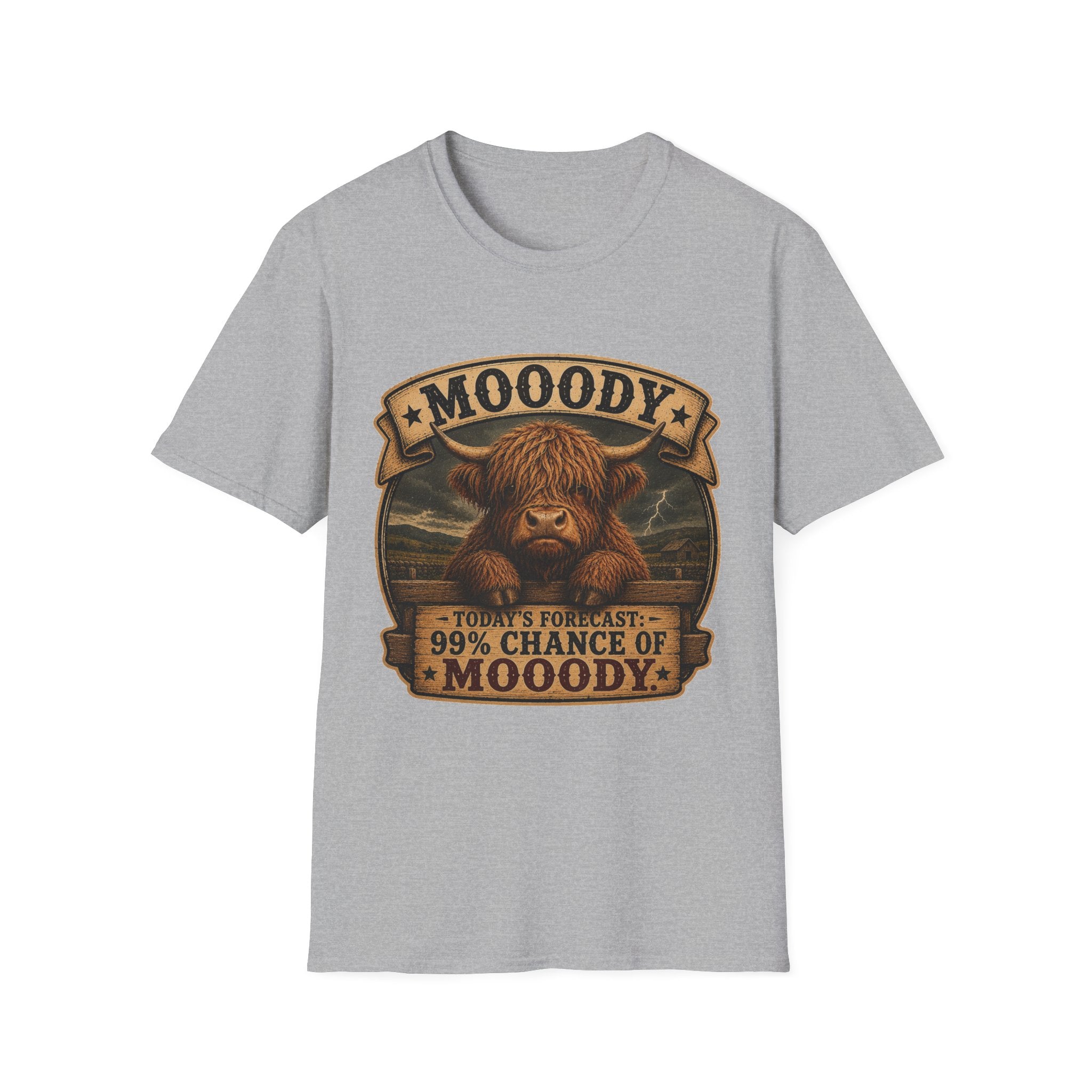 Moody Today's Forecast Highland Cow Unisex Softstyle T-Shirt