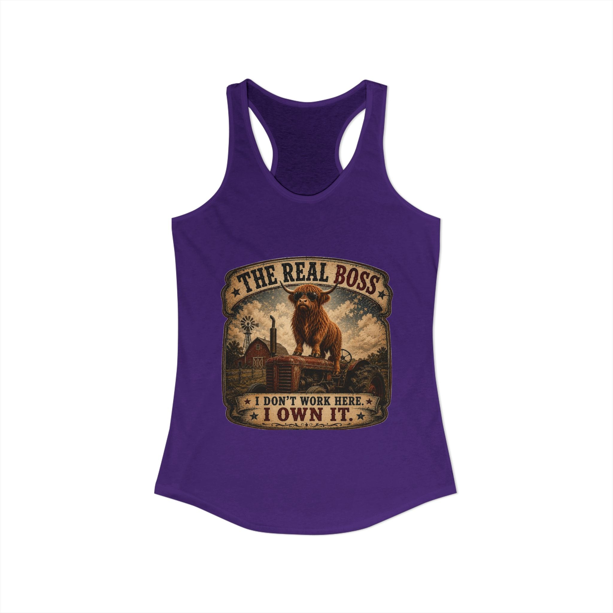 The Real Boss Highland Cow Women's Ideal Racerback Tank