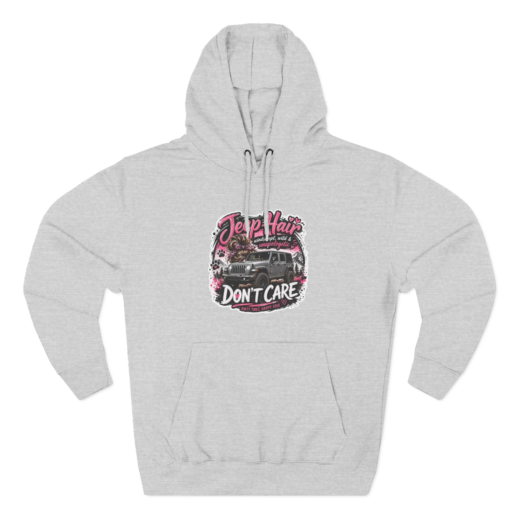 Jeep Hair Don't Care (Pink) Three-Panel Fleece Hoodie