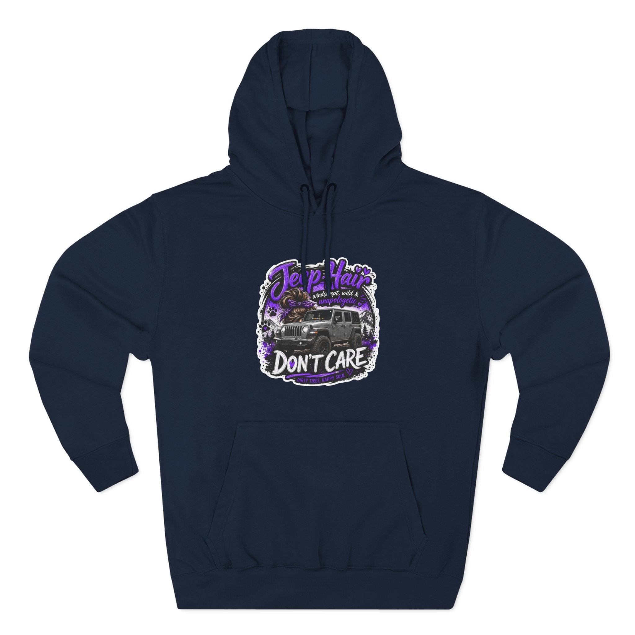 Jeep Hair Don't Care (Purple) Three-Panel Fleece Hoodie
