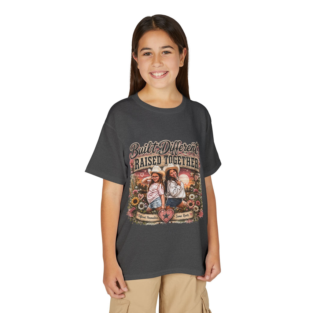 "Built Different, Raised Together" Siblings Vintage Floral Tee — Youth T-Shirt