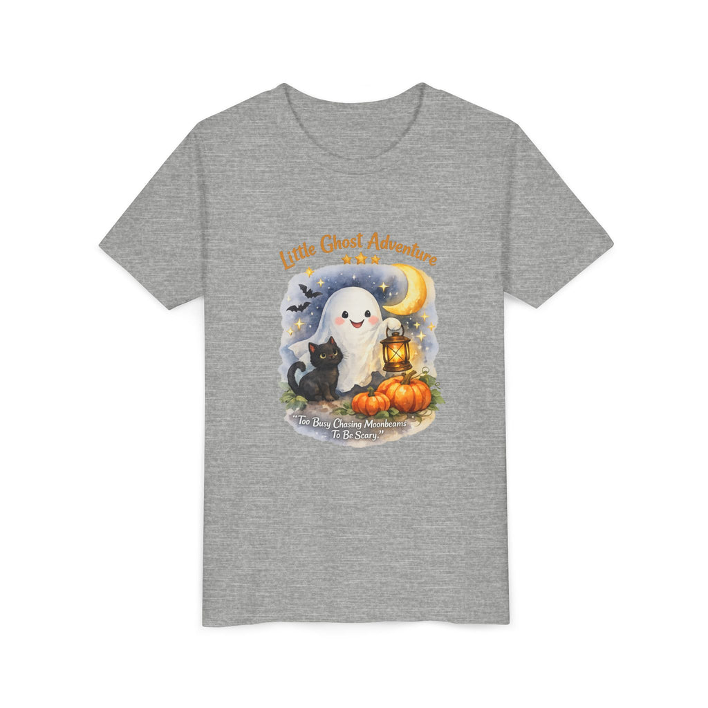 "Little Ghost Adventure" Halloween Kids Shirt with Cute Pumpkin & Black Cat Design - Youth Tee
