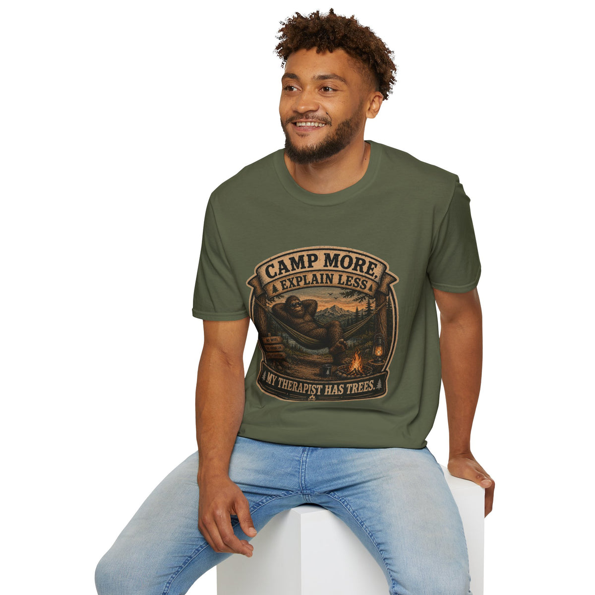 “Camp More, Explain Less” Vintage Camping Graphic Tee — T-Shirt