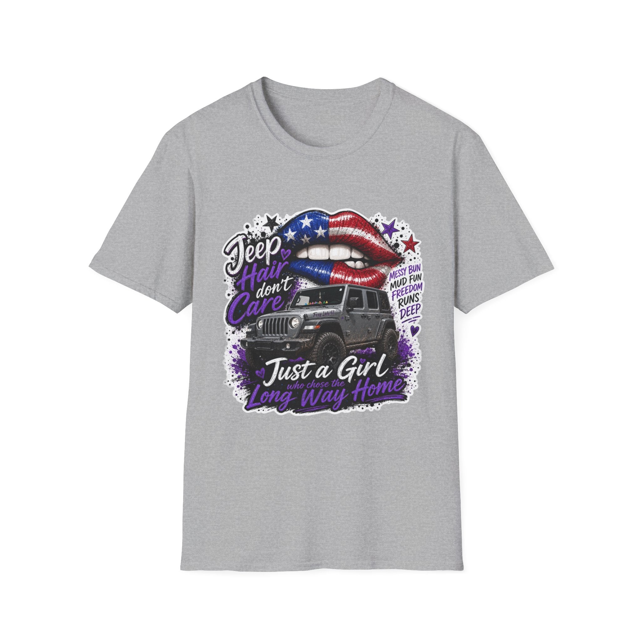 Jeep Hair Don't Care T-Shirt — American Flag Lips Off-Road Truck Tee