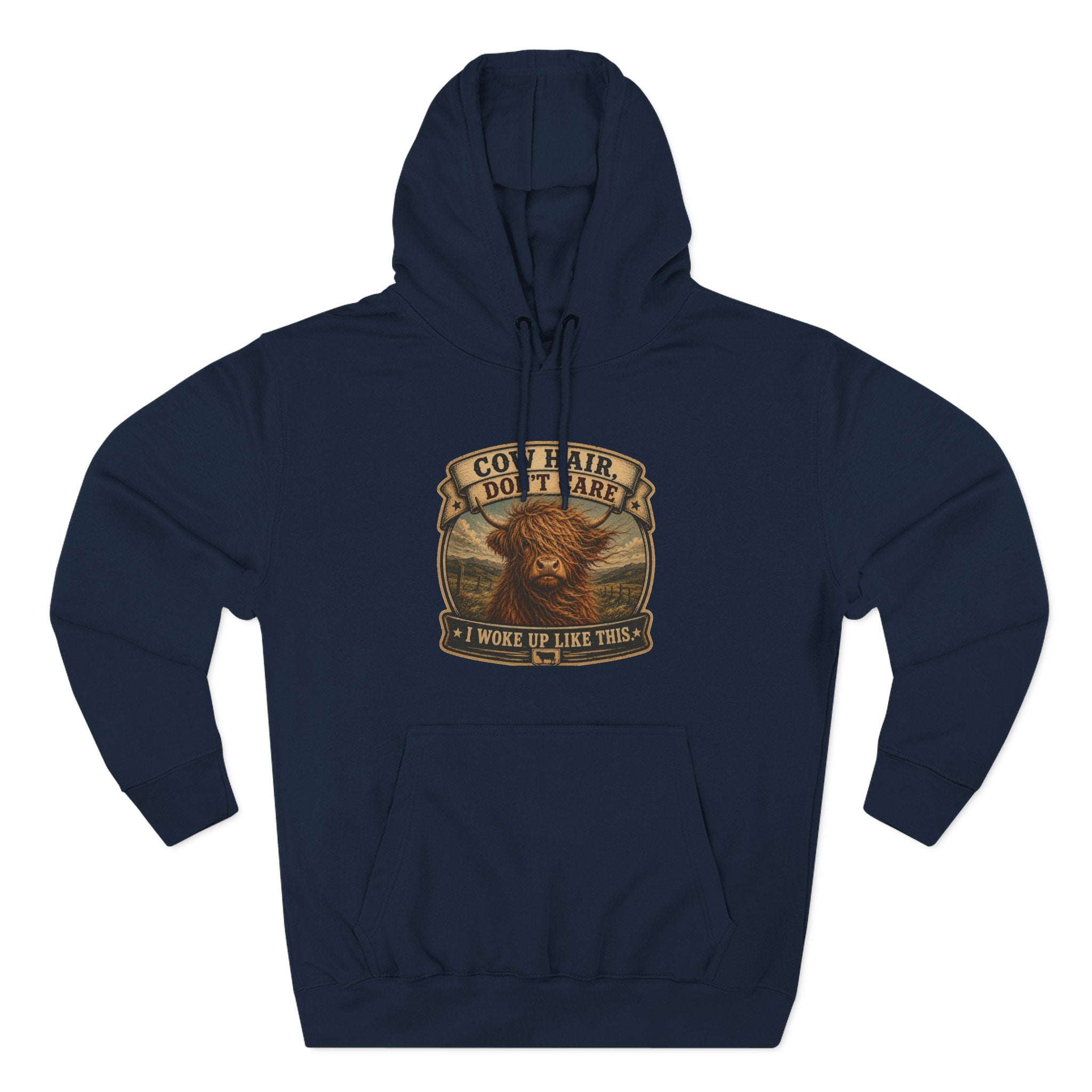 Cow Hair Don't Care Highland Cow - Three-Panel Fleece Hoodie