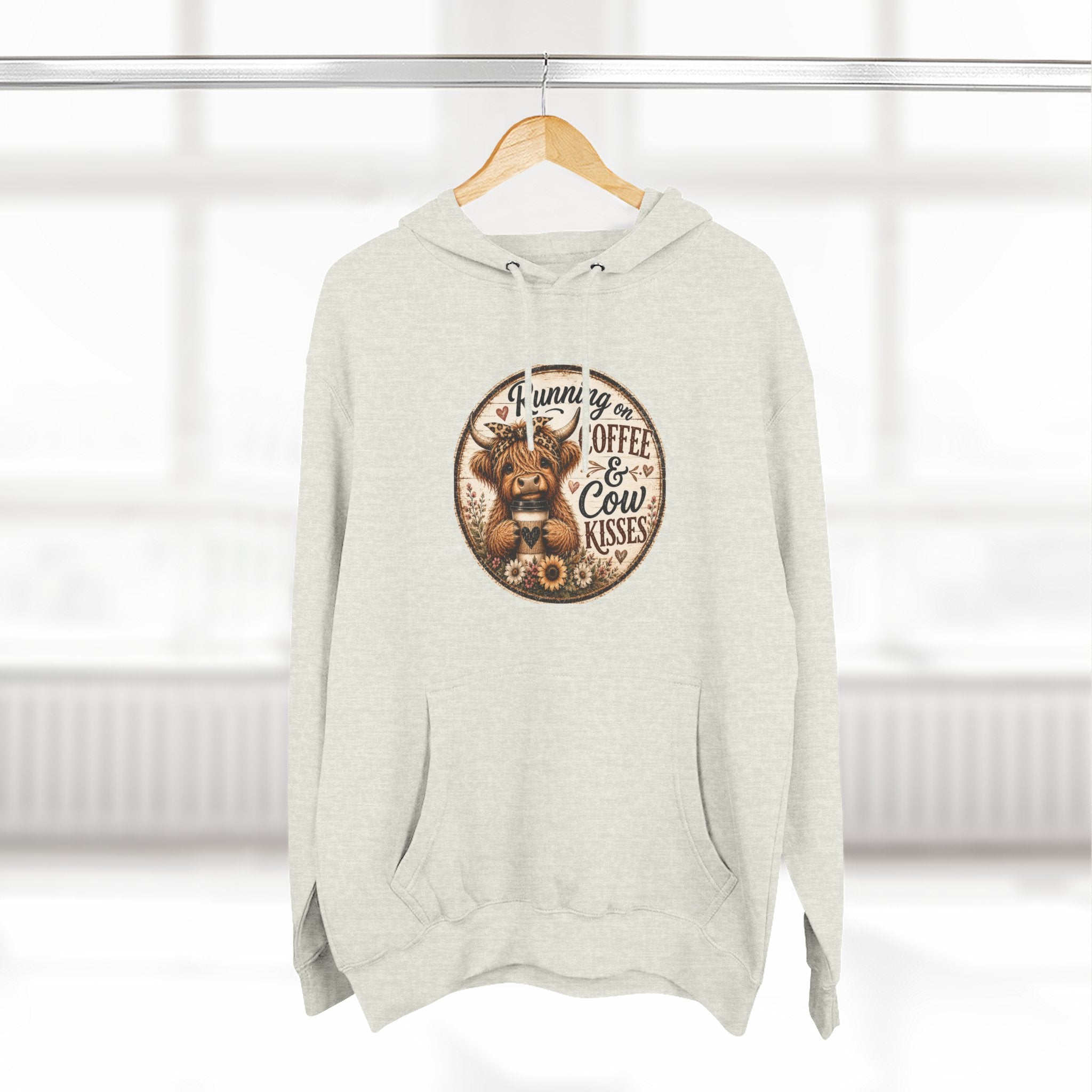 Running on Coffee & Cow Kisses Three-Panel Fleece Hoodie