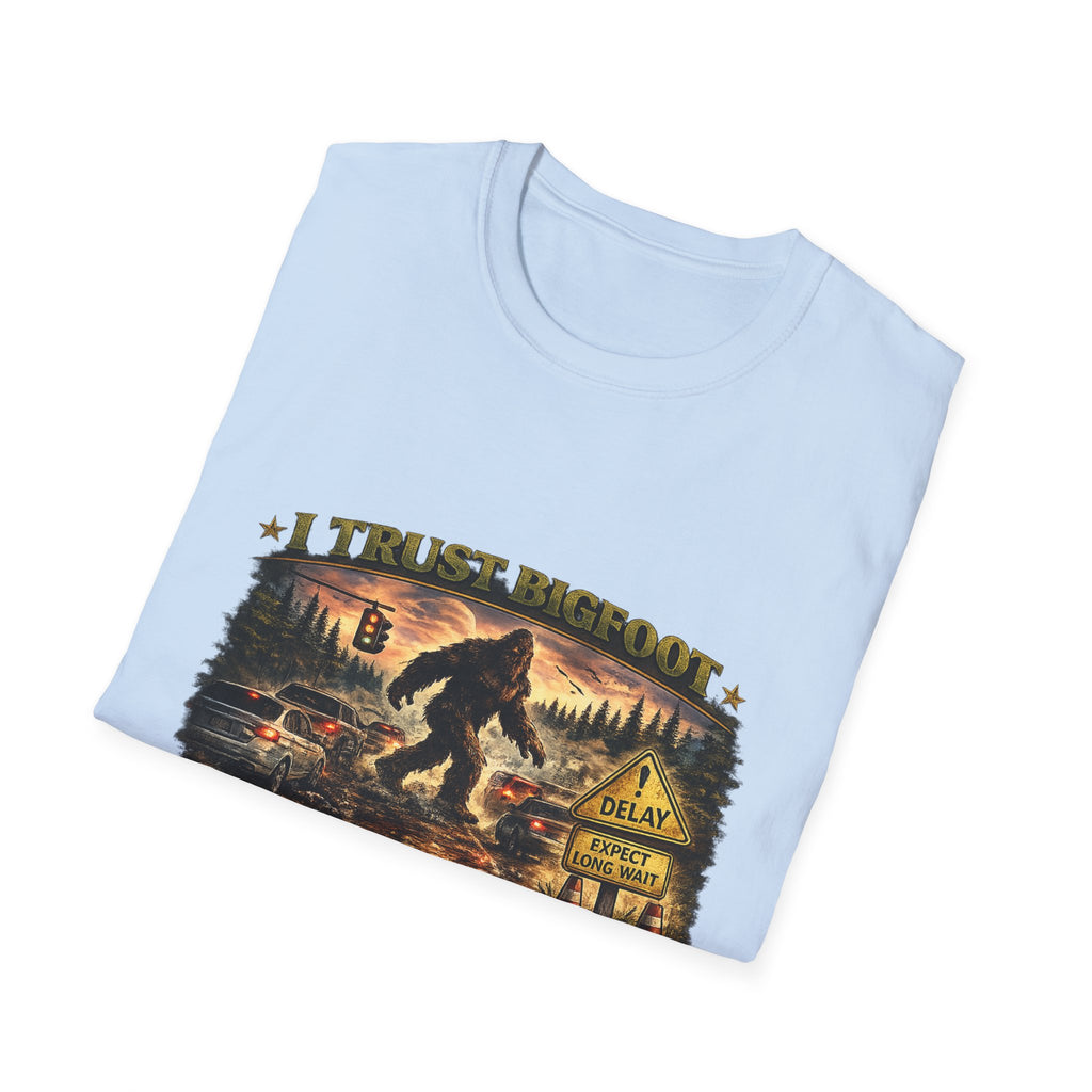 Bigfoot Graphic T-Shirt — "I Trust Bigfoot" Vintage Forest Design