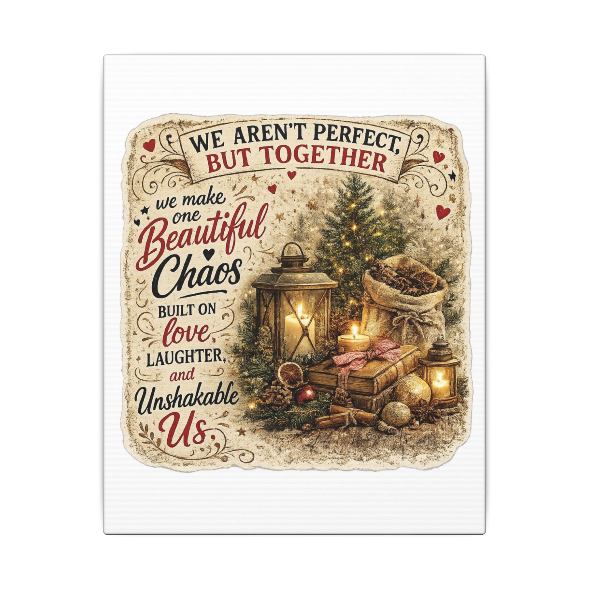 Christmas Family Canvas Wall Art — "We Aren't Perfect But Together" Holiday Decor