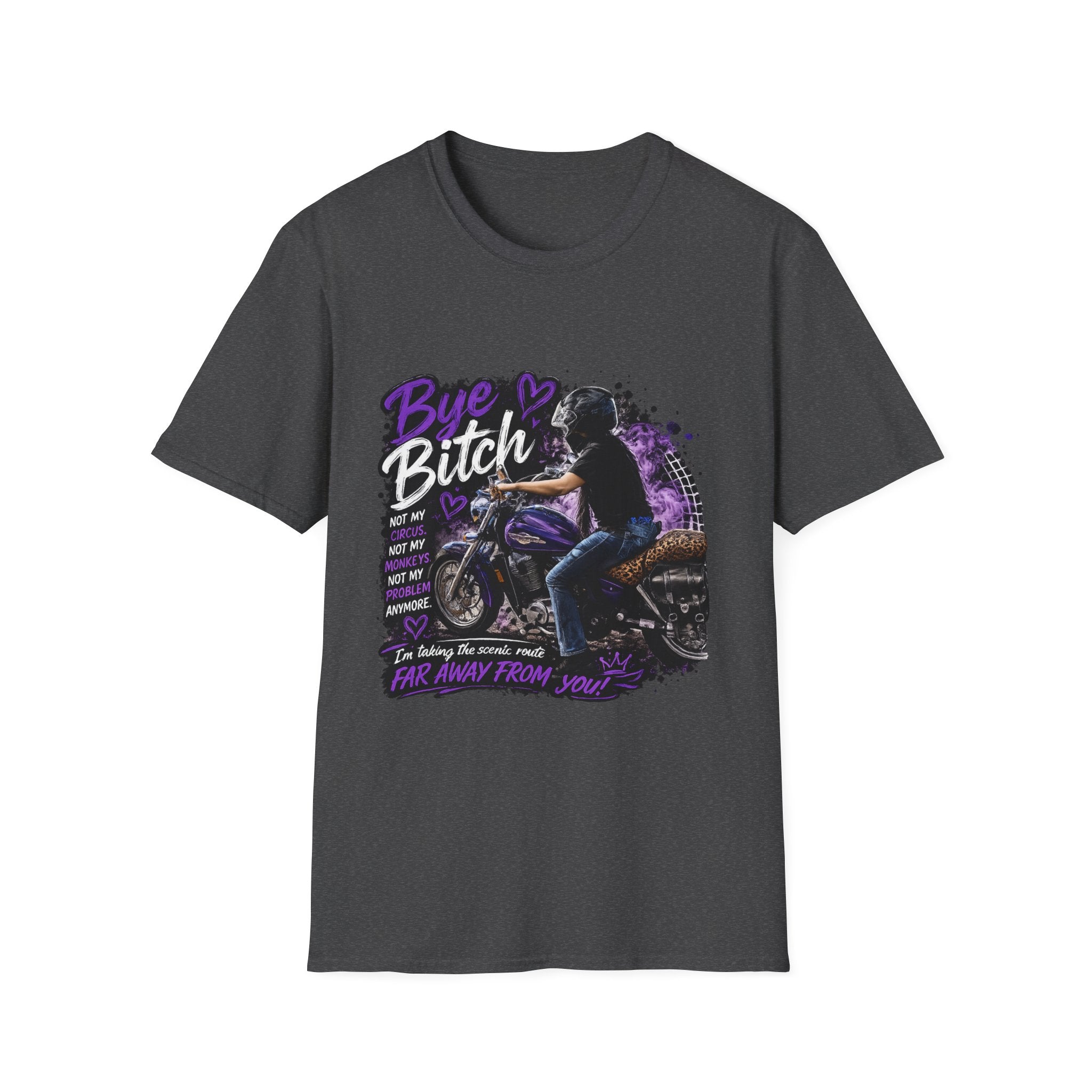 "Bue Bitch" Purple Motorcycle Design – Biker Babe Graphic T‑Shirt