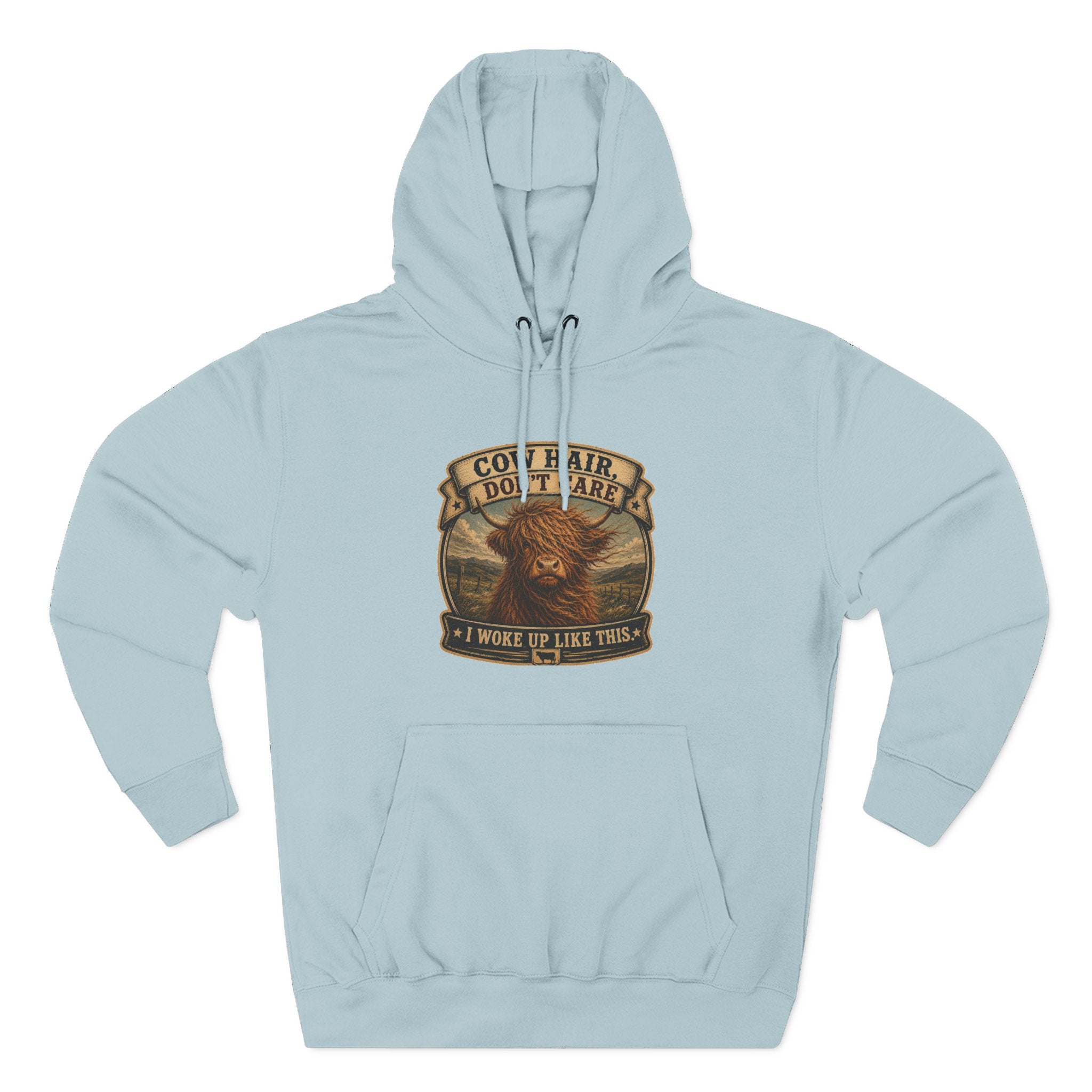 Cow Hair Don't Care Highland Cow - Three-Panel Fleece Hoodie