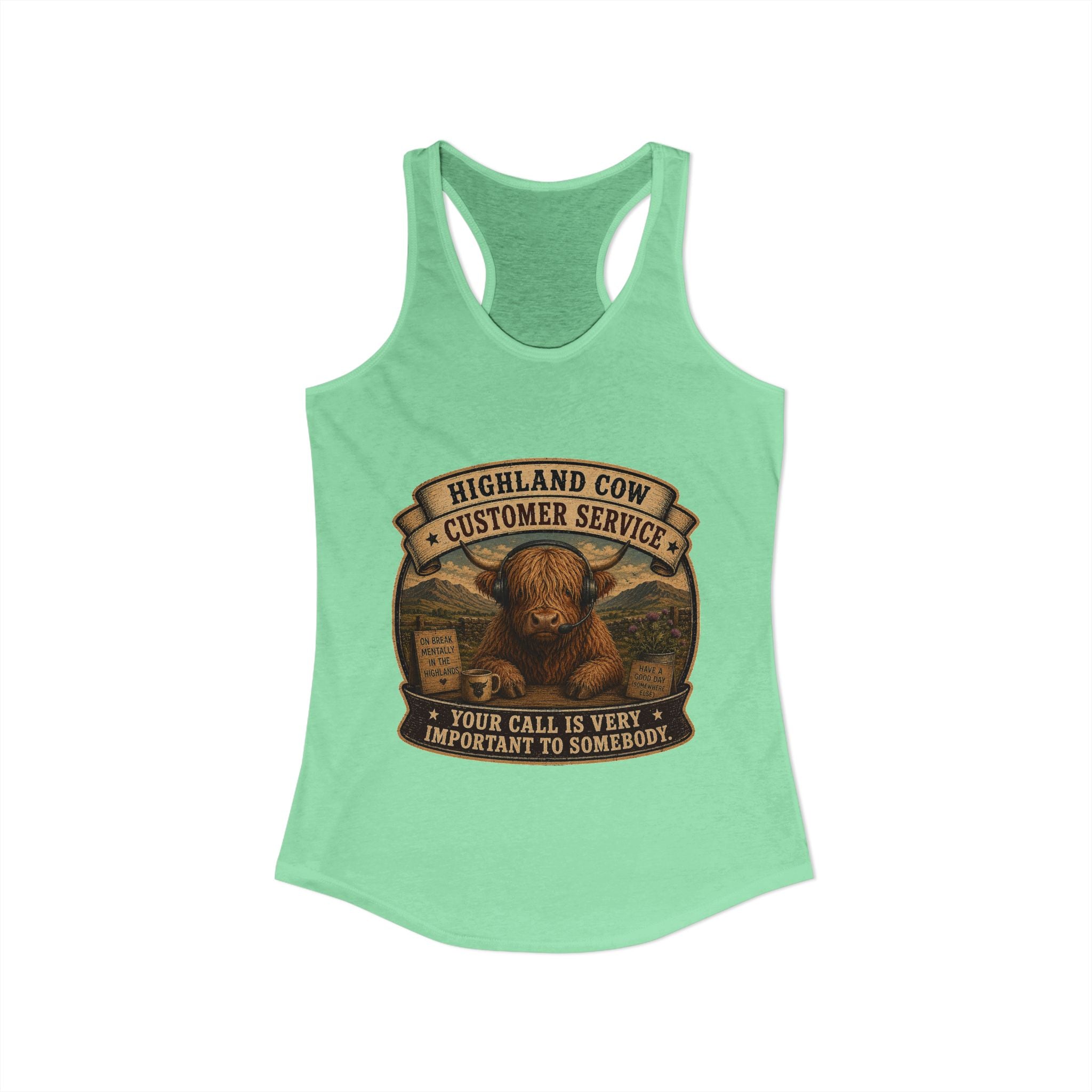 Highland Cow Customer Service Women's Ideal Racerback Tank