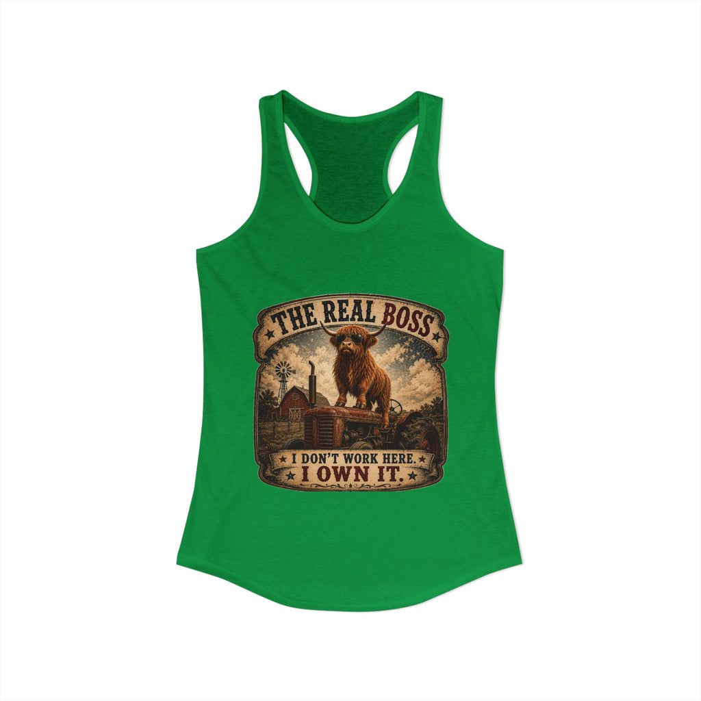 The Real Boss Highland Cow Women's Ideal Racerback Tank