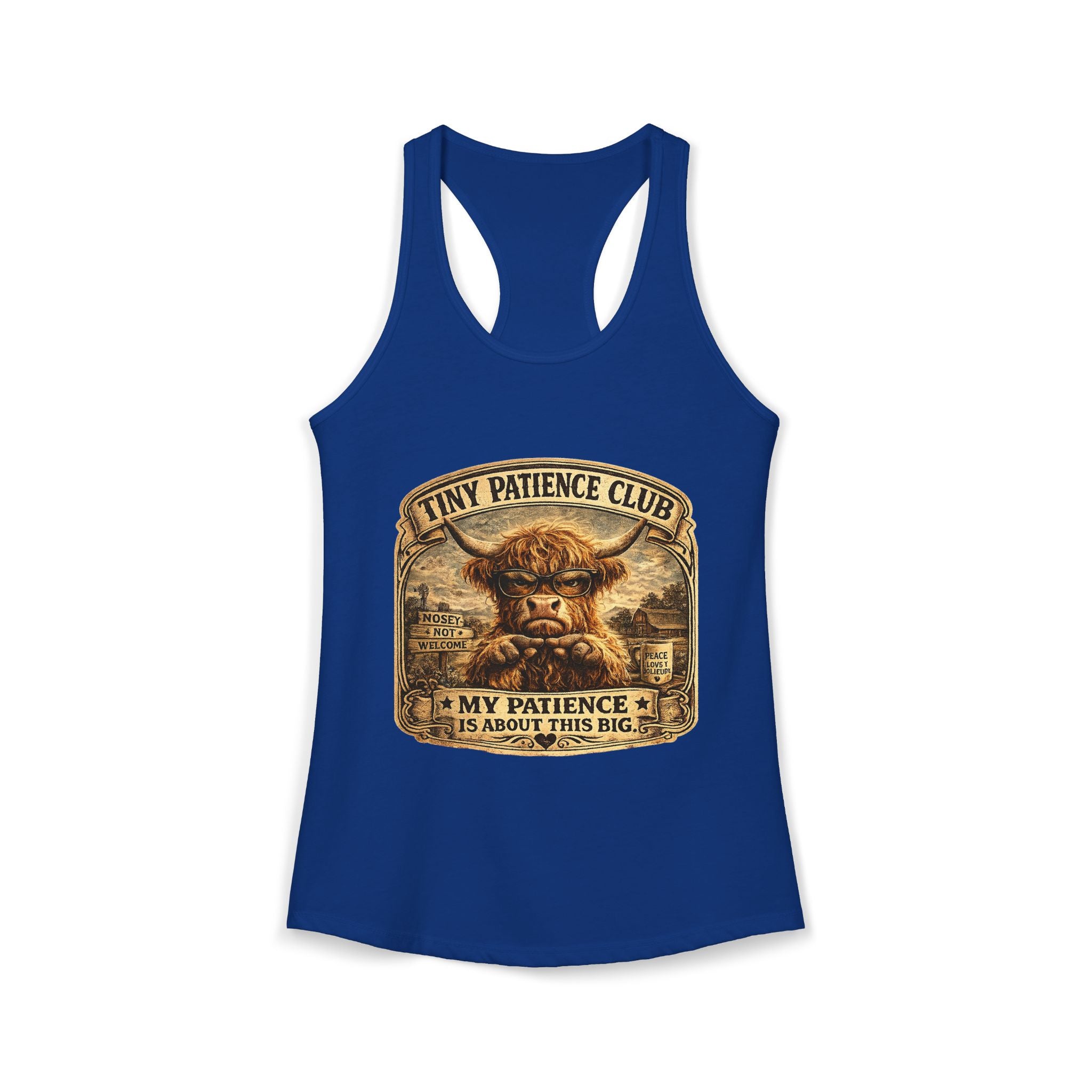 Tiny Patience Highland Cow Women's Ideal Racerback Tank