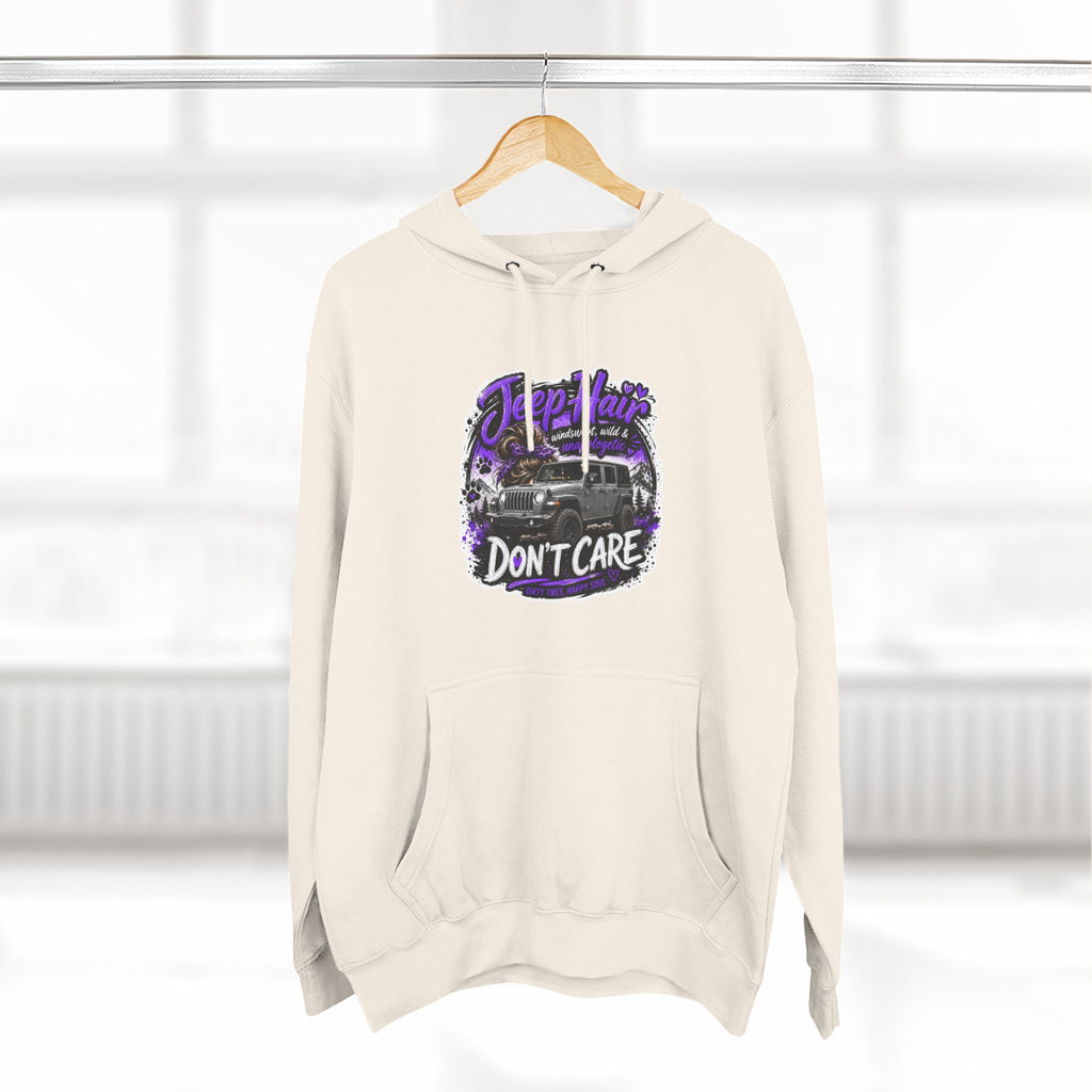 Jeep Hair Don't Care (Purple) Three-Panel Fleece Hoodie