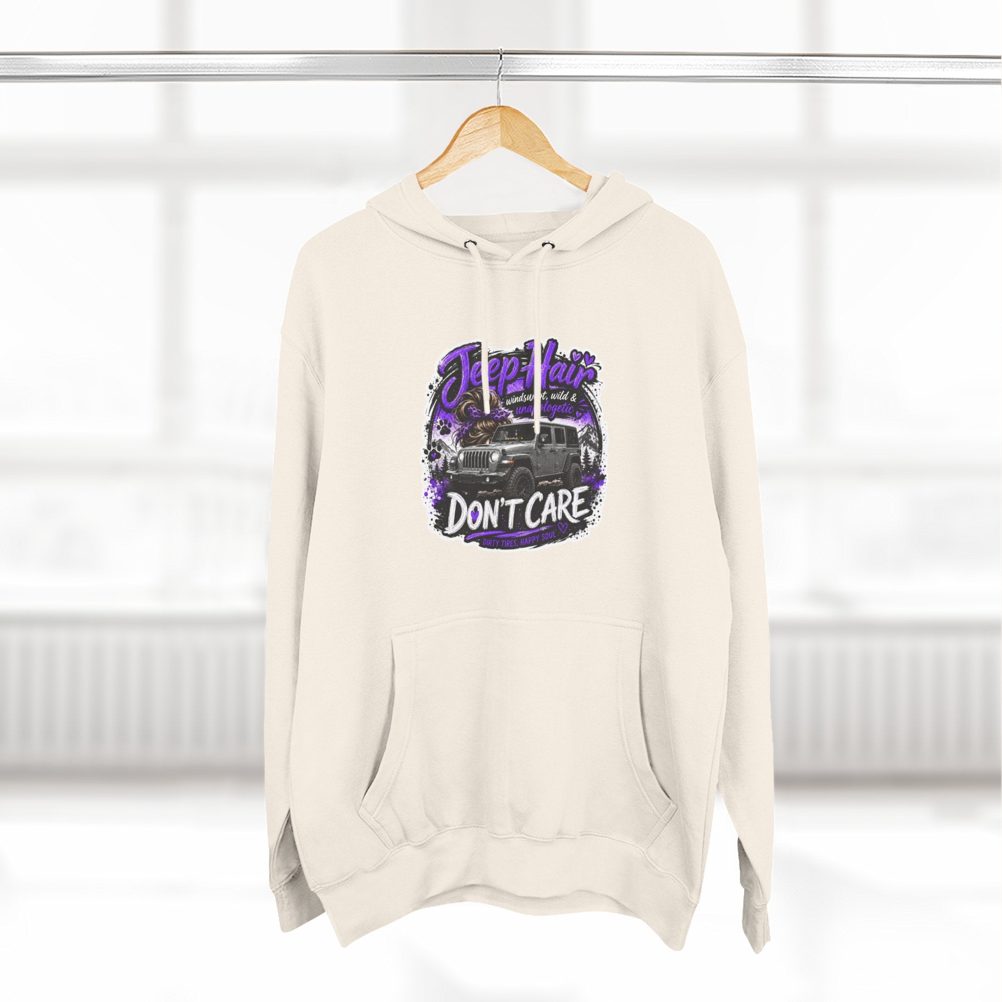 Jeep Hair Don't Care (Purple) Three-Panel Fleece Hoodie