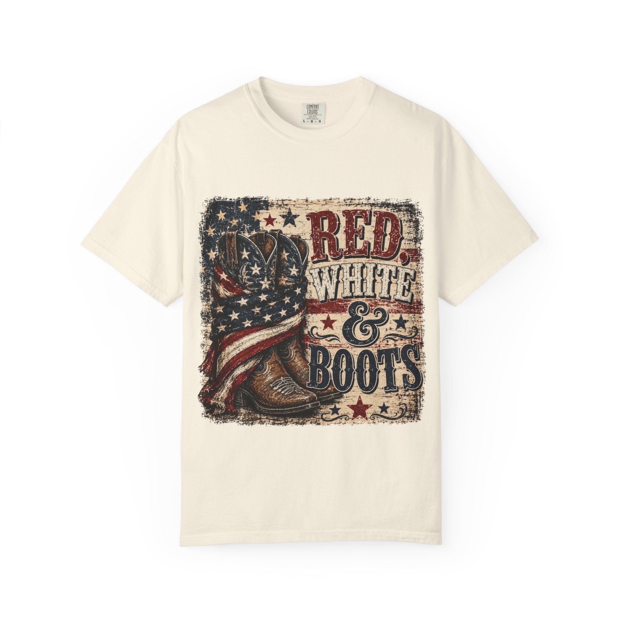 Patriotic "Red White & Boots" T-Shirt — American Flag Cowboy Boot Tee